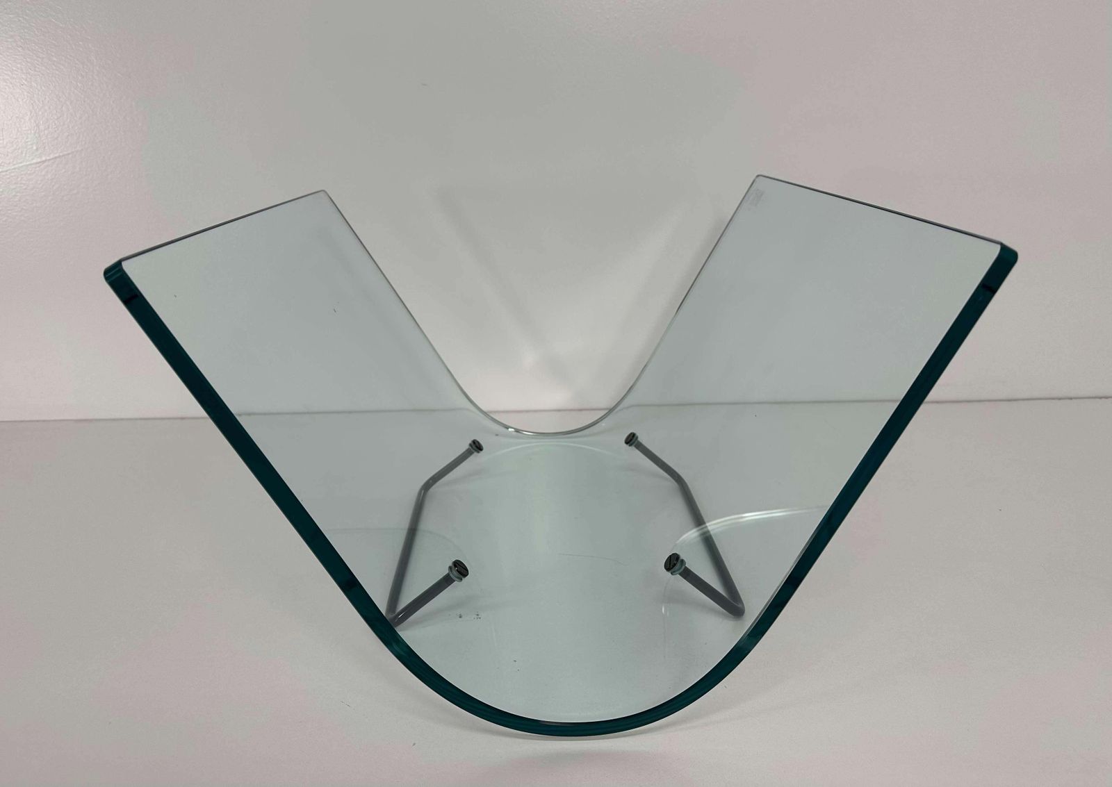 Italian Curved Glass And Metal Magazine Holder, Fiam, 1980s photo vinterior