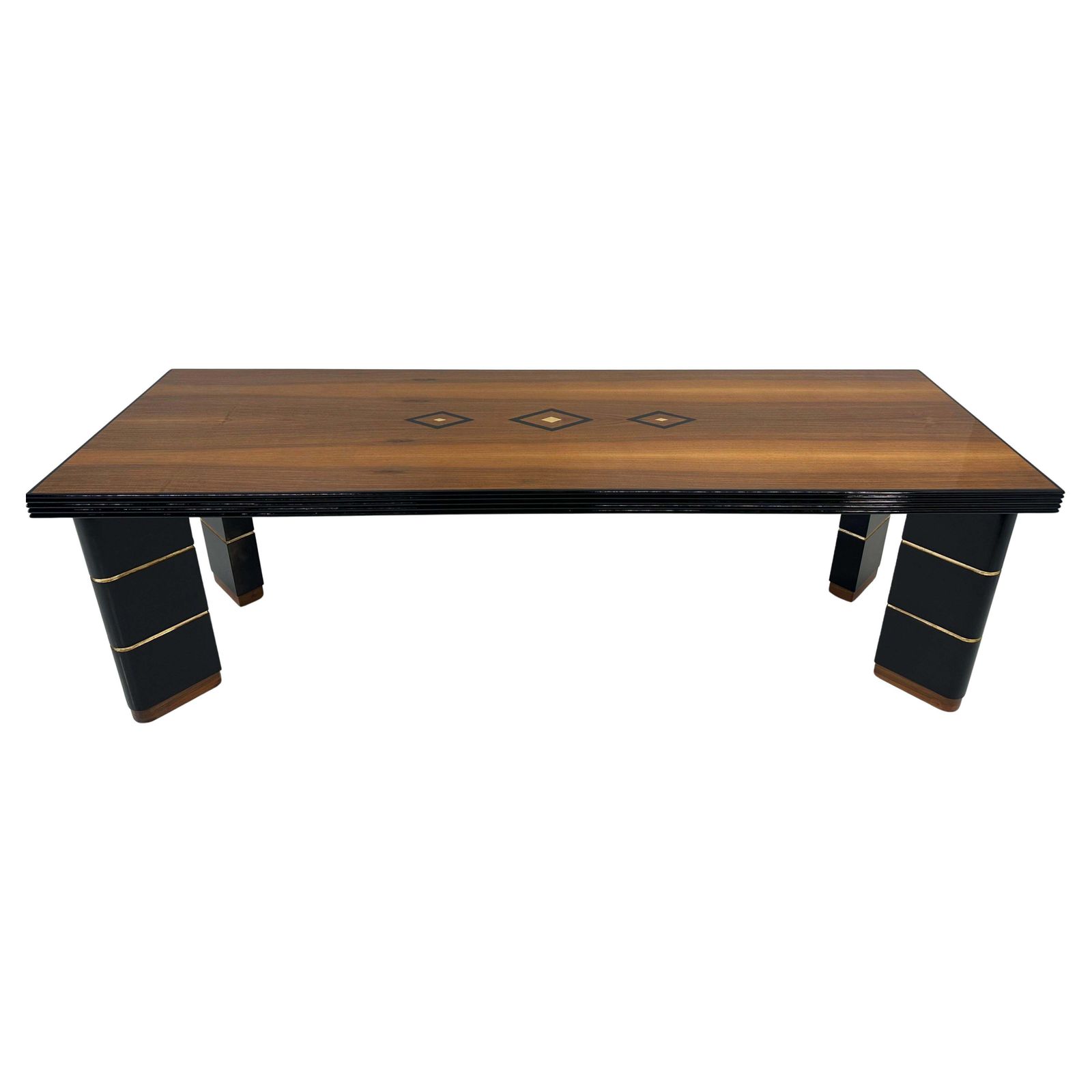 Italian Art Deco Walnut, Gold Leaf And Black Lacquered Table, 40s