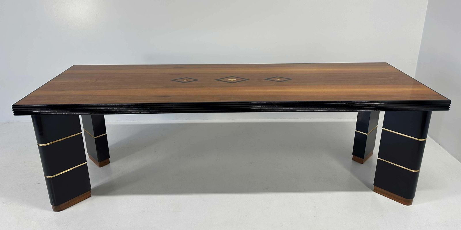 Italian Art Deco Walnut, Gold Leaf And Black Lacquered Table, 40s photo for sale