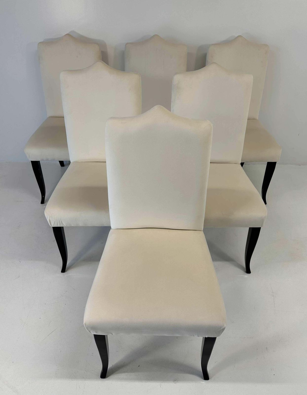 Italian Art Deco Style Set Of 6 Cream Velvet And Black Lacquered Chairs photo Furniture