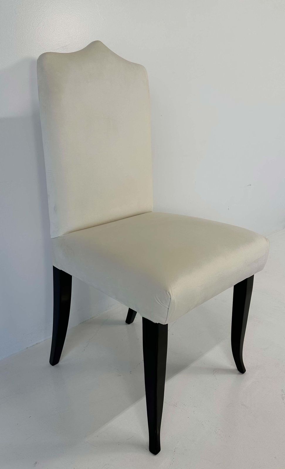 Italian Art Deco Style Set Of 6 Cream Velvet And Black Lacquered Chairs photo buy