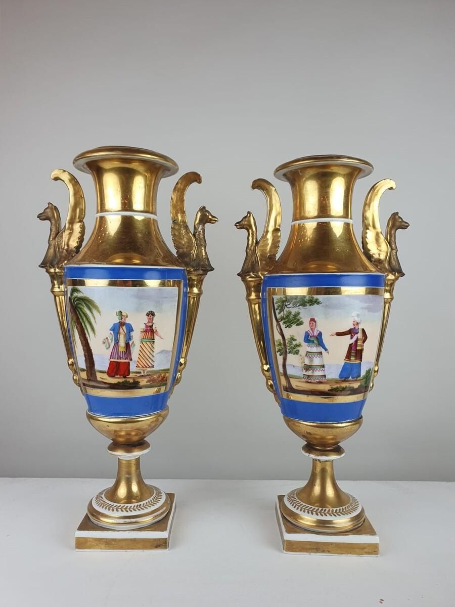 Pair Of Empire Vases In Polychrome Porcelain photo furniture