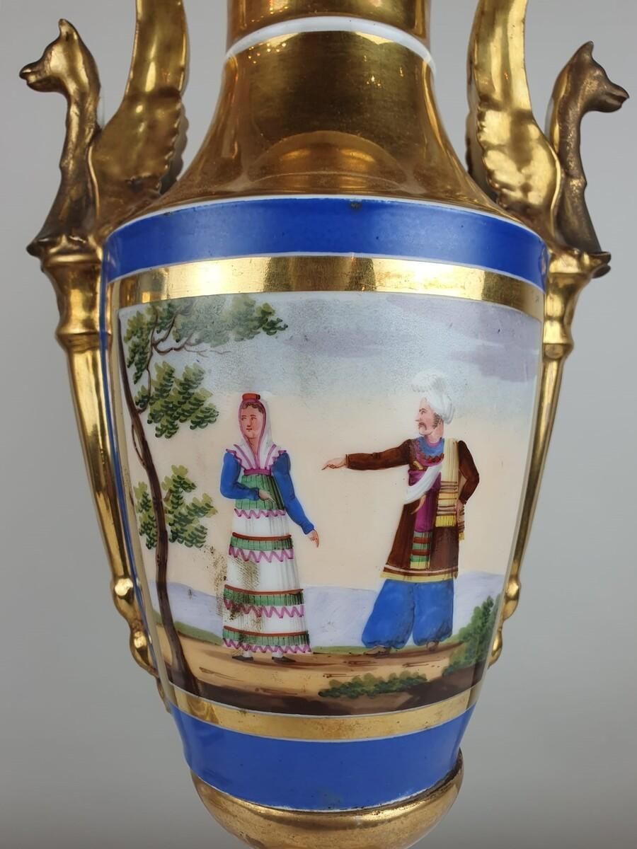 Pair Of Empire Vases In Polychrome Porcelain photo Home Decor