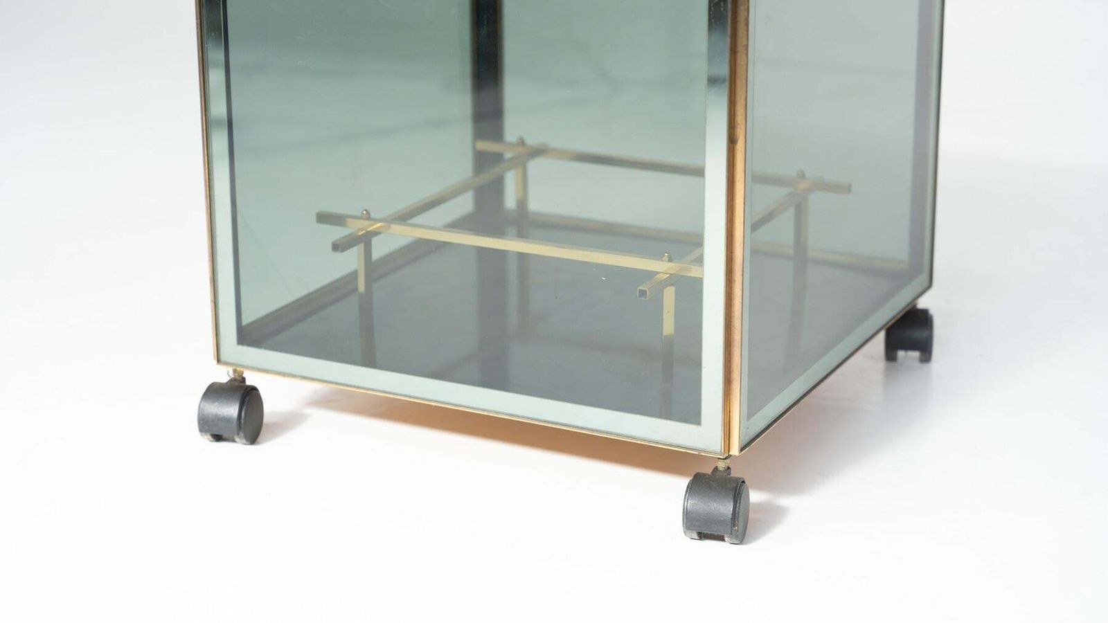 Mid Century Modern Coffee Table/ Bar, Metal And Glass, 1970s photo for sale