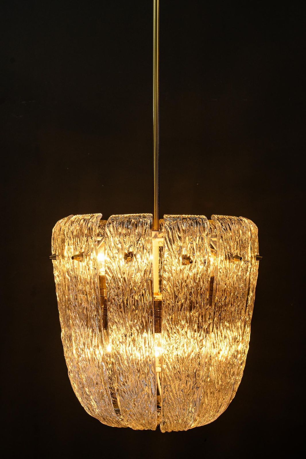 photo furniture Modern Mid Century Chandelier With Brass And Curved Textured Glass By J.T Kalmar