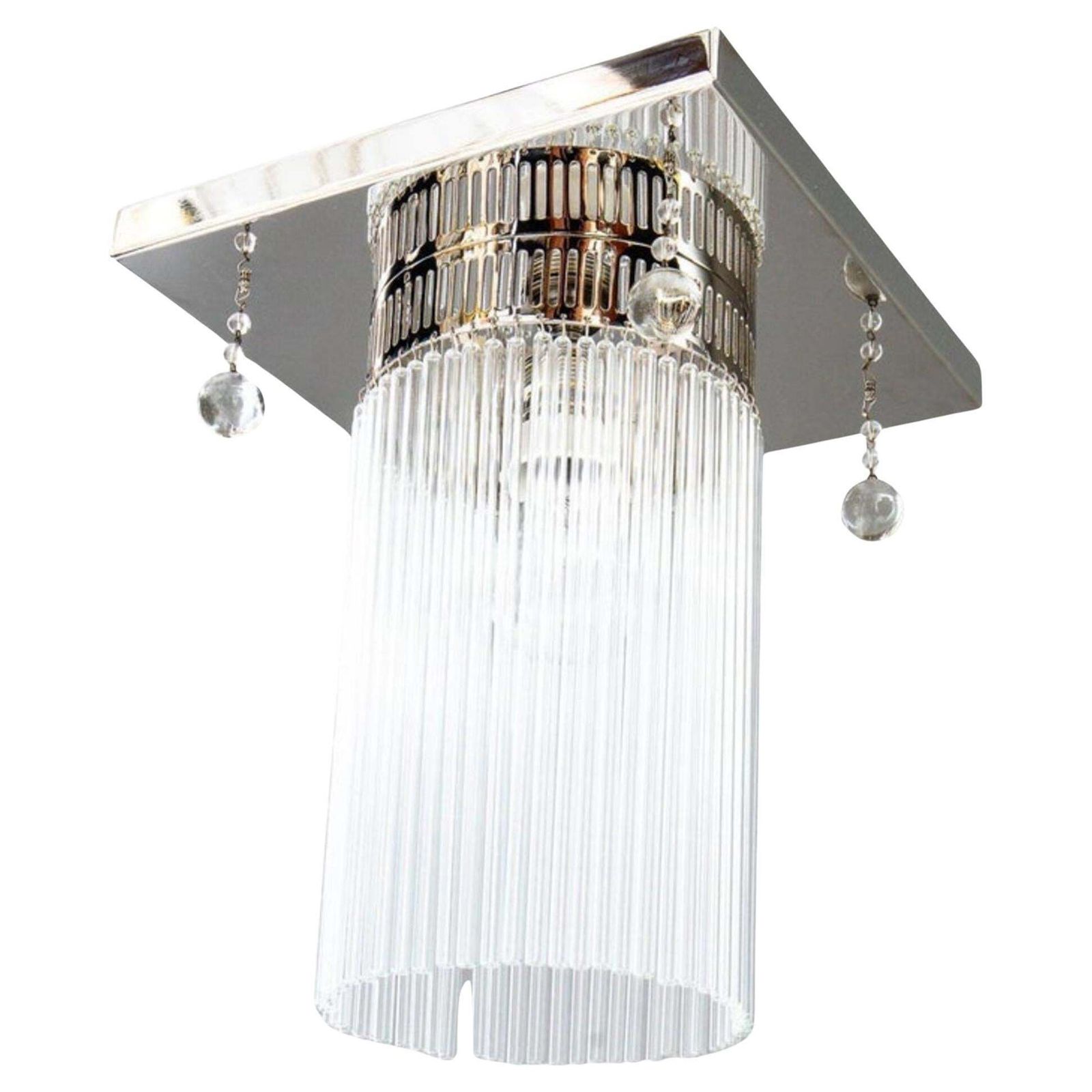 Art Deco Ceiling Lamp Nickel Plated With 4 Original Hanging Glass Parts 1920s