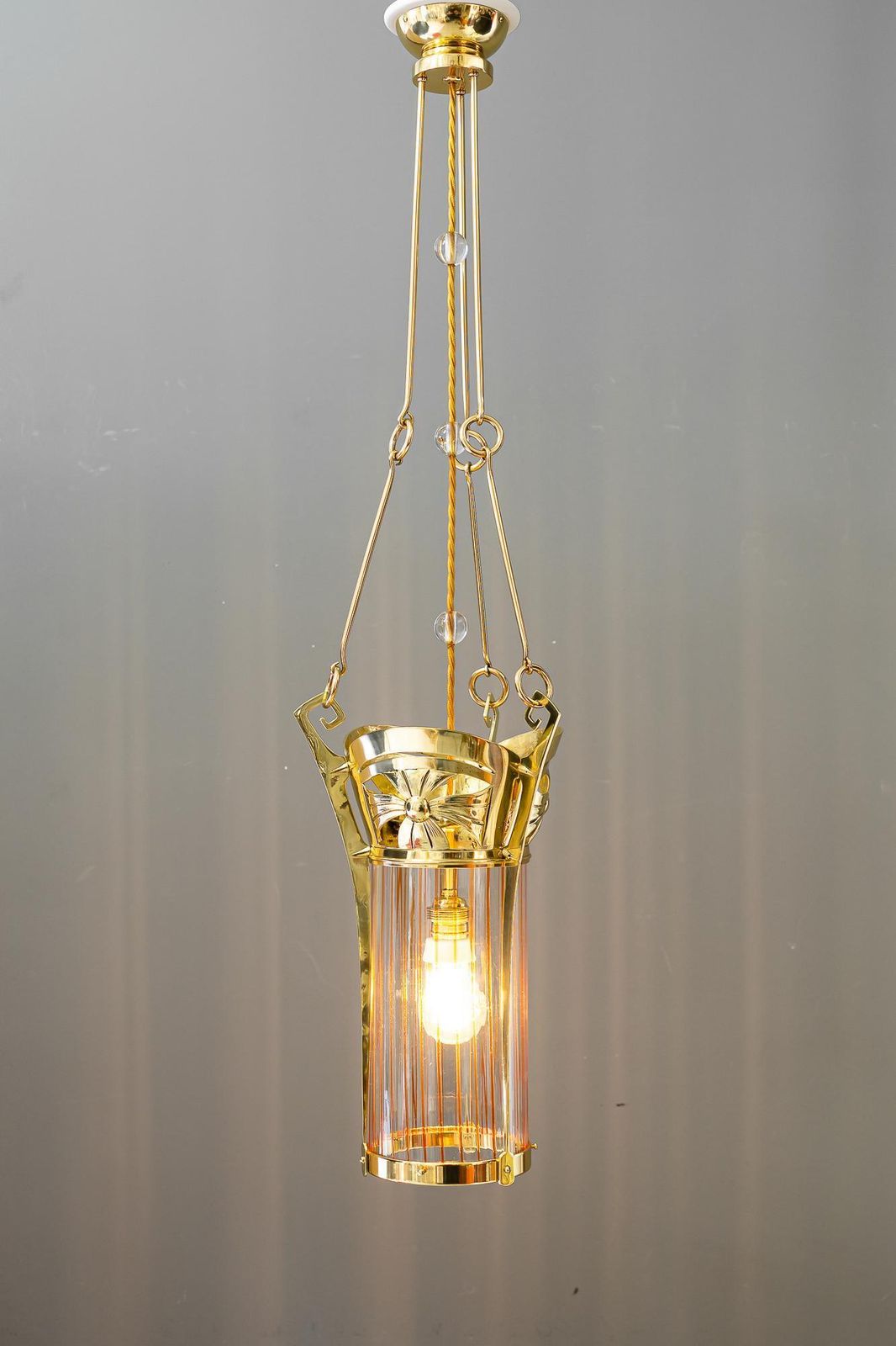 photo vinterior Jugendstil Pendant With Palme Koenig Opaline Glass Shade Vienna Around 1908