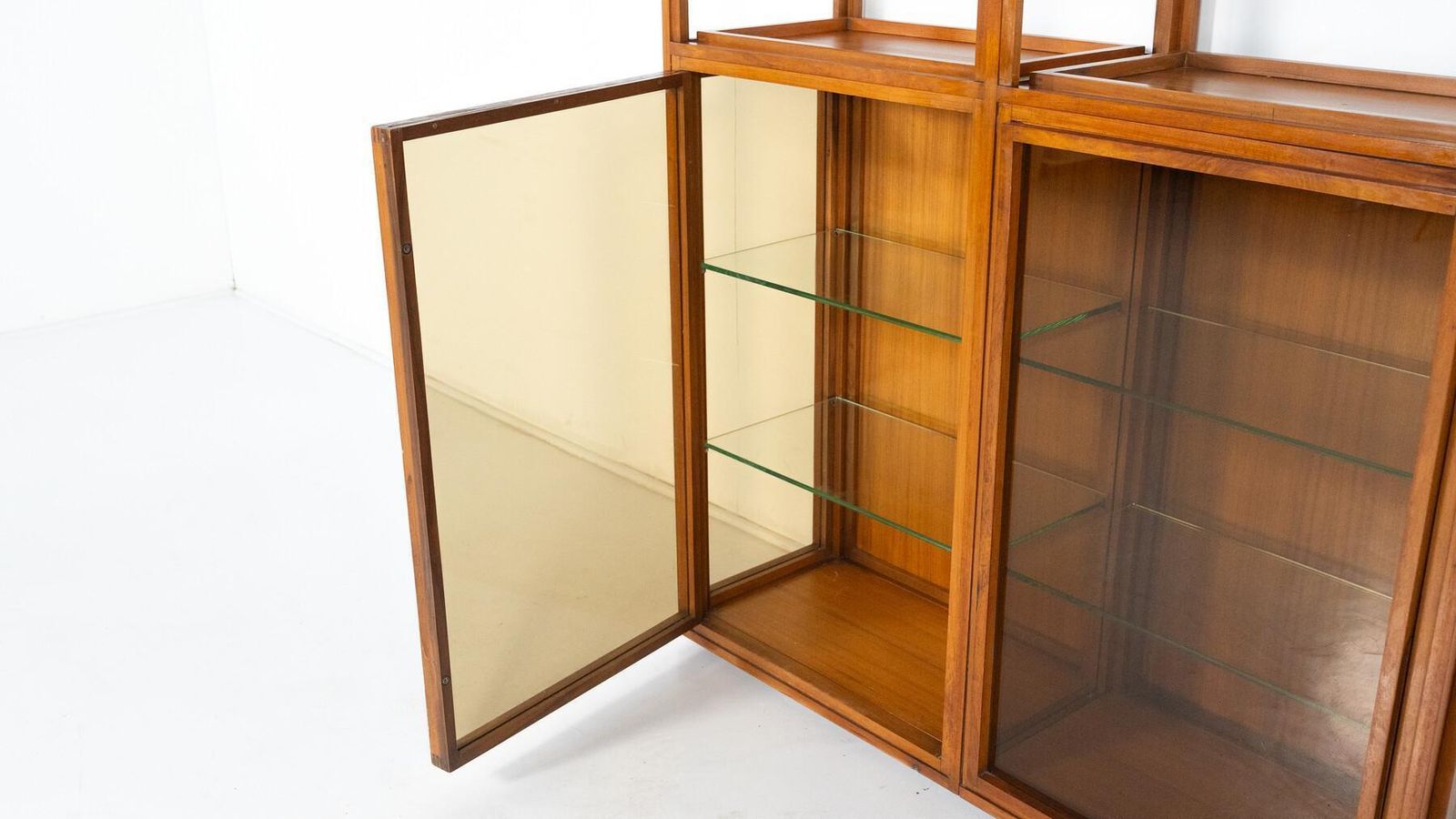 Mid Century Modern Shelves, Wood And Glass photo buy