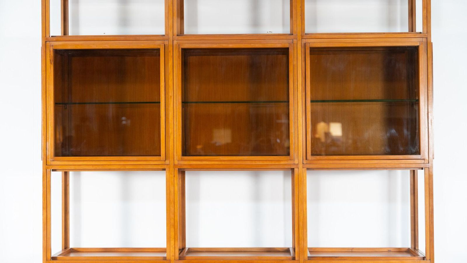 Mid Century Modern Shelves, Wood And Glass photo for sale