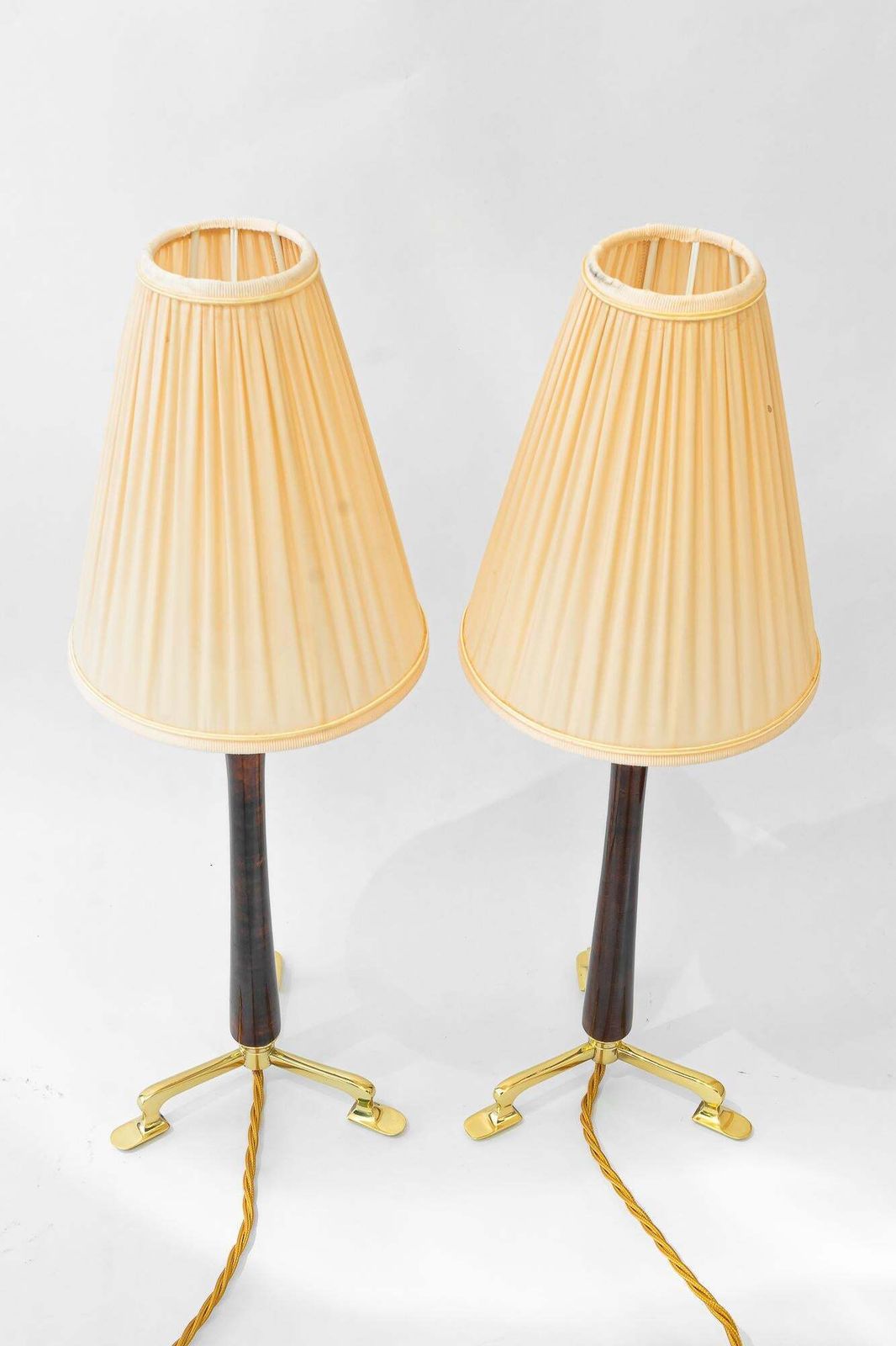 2 Rupert Nikoll Table Lamps With Wood And Fabric Shade Vienna Around 1950s photo furniture