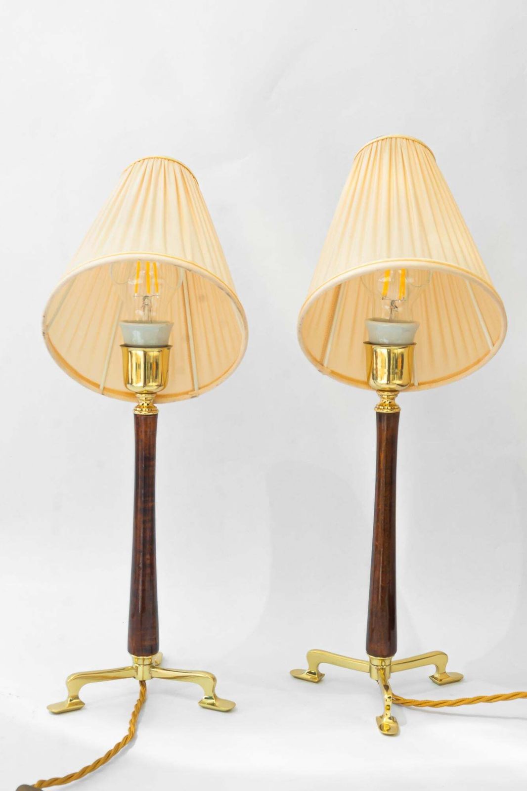 photo furniture 2 Rupert Nikoll Table Lamps With Wood And Fabric Shade Vienna Around 1950s
