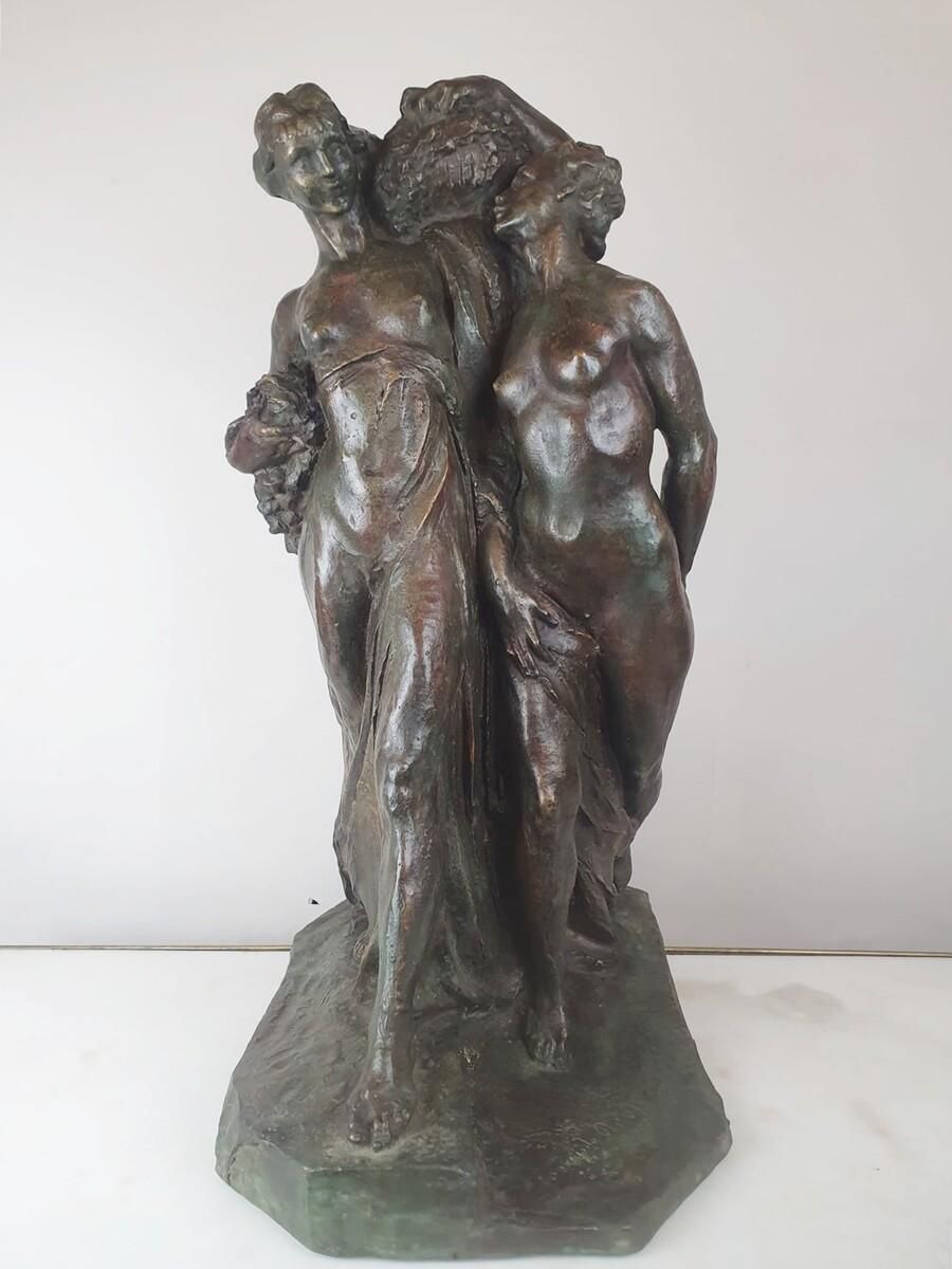 photo for sale Jos De Decker, Bronze With Green Patina "Allegory Of Spring"
