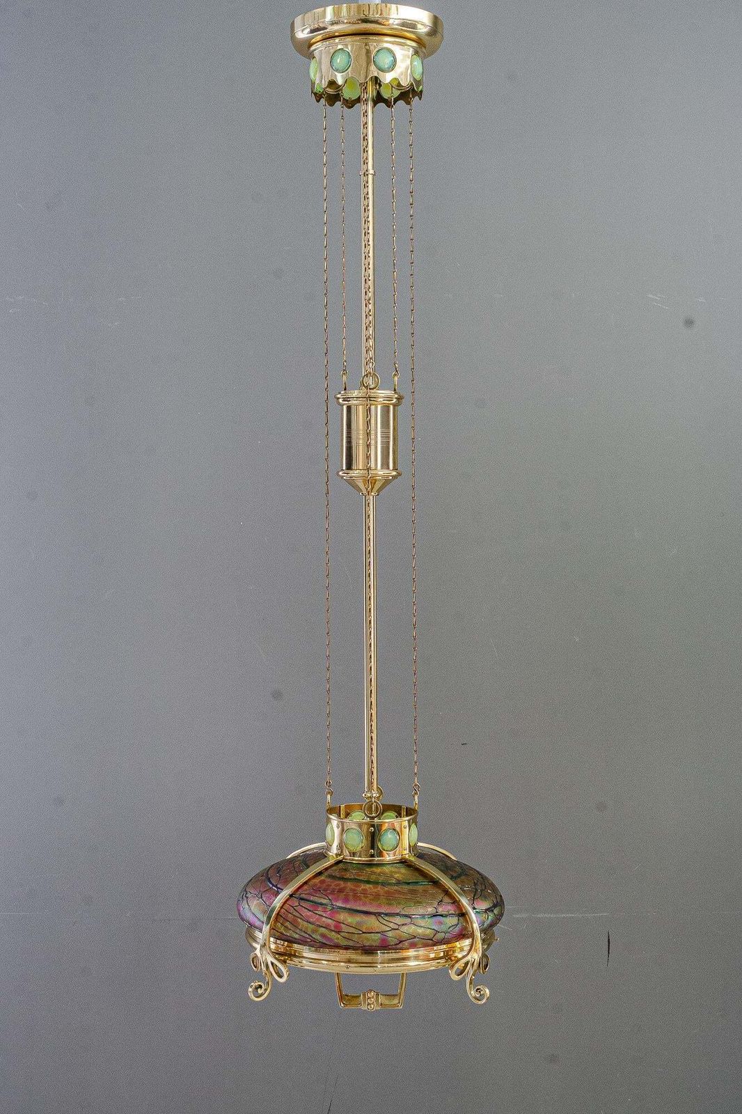Adjustable Chandelier With Palme Koenig Glass Shade Vienna Around 1908s photo Lighting