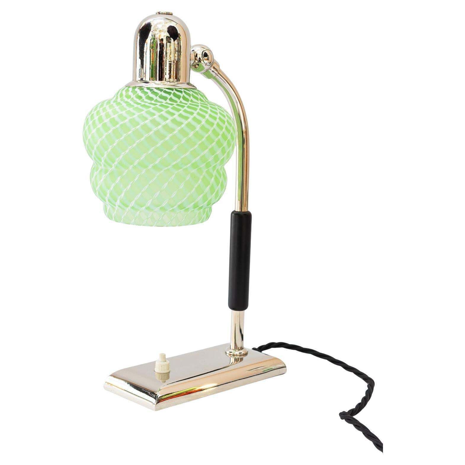 Art Deco Nickel   Plated Table Lamp With Orig. Antique Glass Shade Vienna 1920s