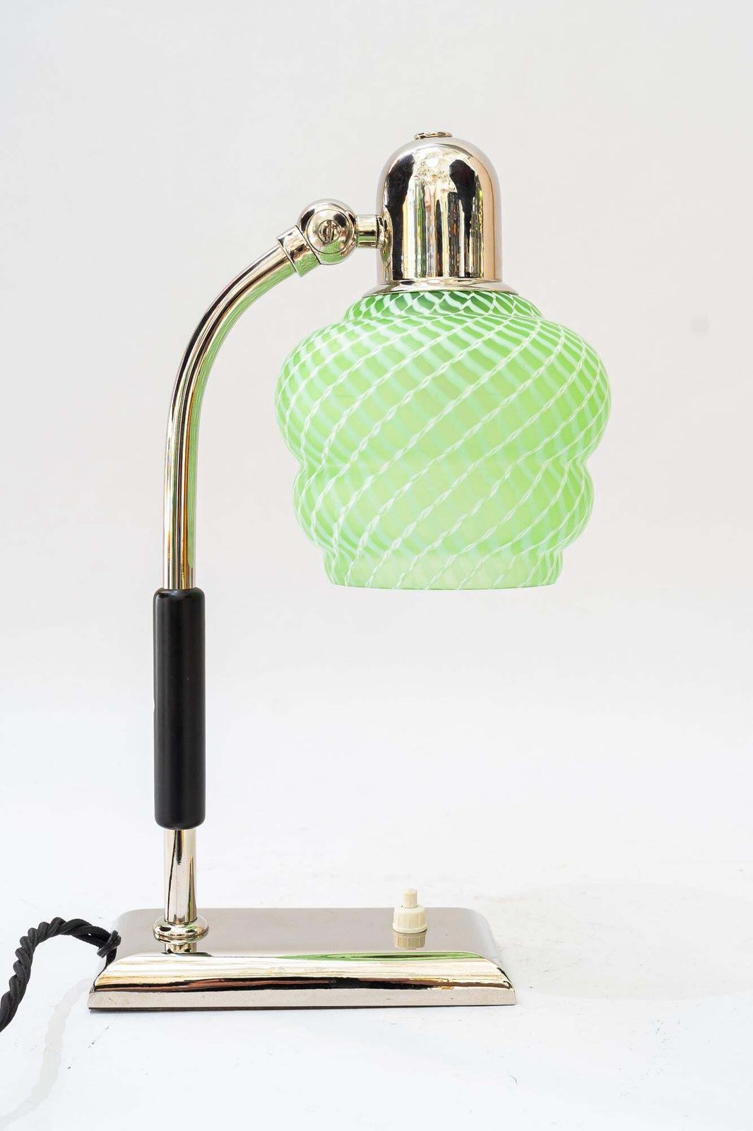 Art Deco Nickel   Plated Table Lamp With Orig. Antique Glass Shade Vienna 1920s photo vintage