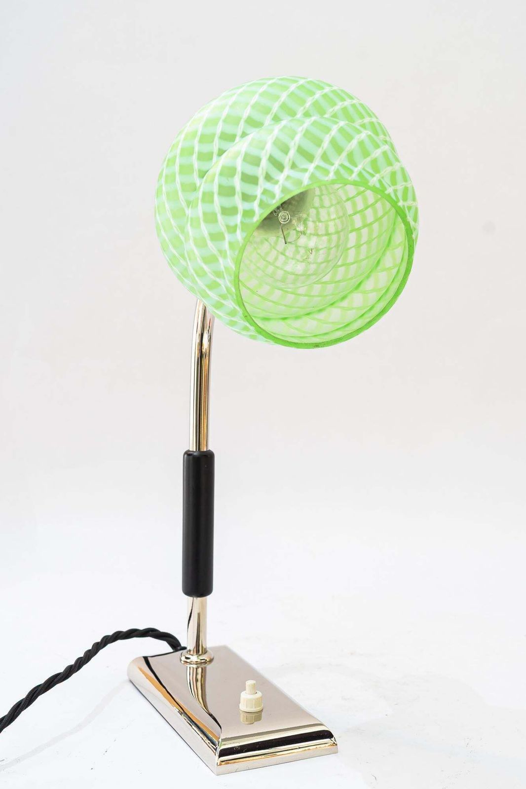photo for sale Art Deco Nickel   Plated Table Lamp With Orig. Antique Glass Shade Vienna 1920s