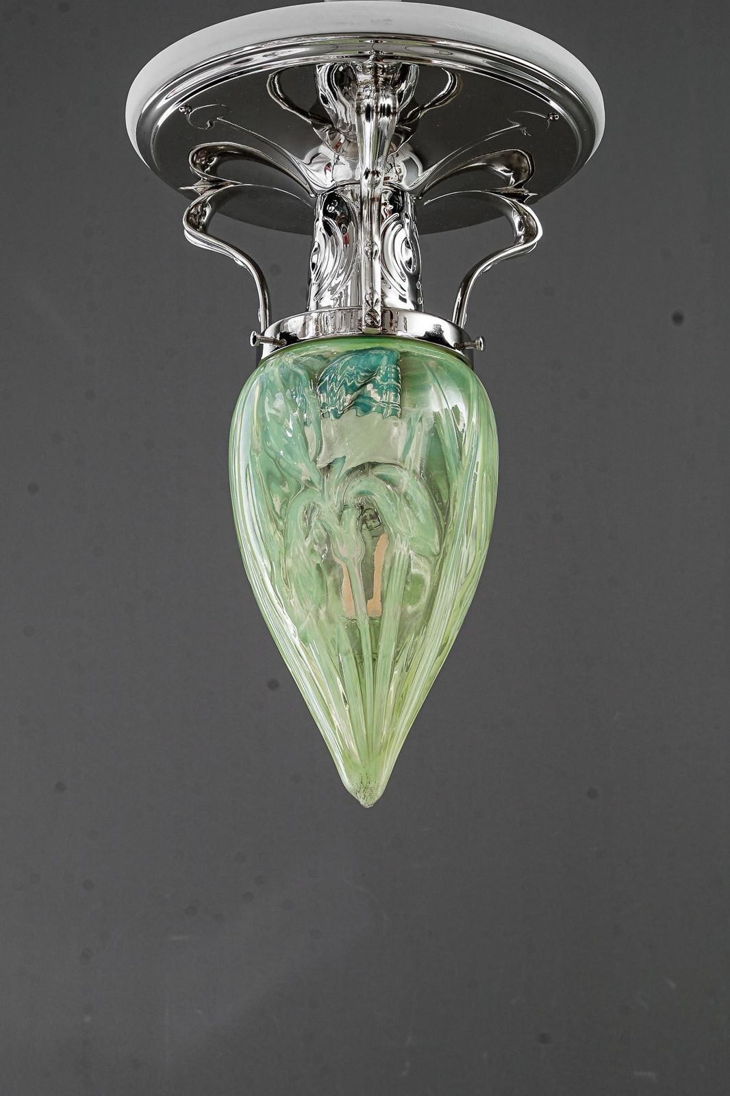 Art Deco Ceiling Lamp Alpaca ( White Metal ) With Orig. Old Opaline Glass 1920s photo furniture