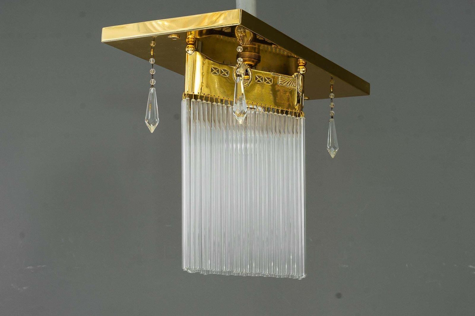 Art Deco Flush Mount With Glass Sticks And 4 Glass Prism Vienna Around 1920s photo furniture