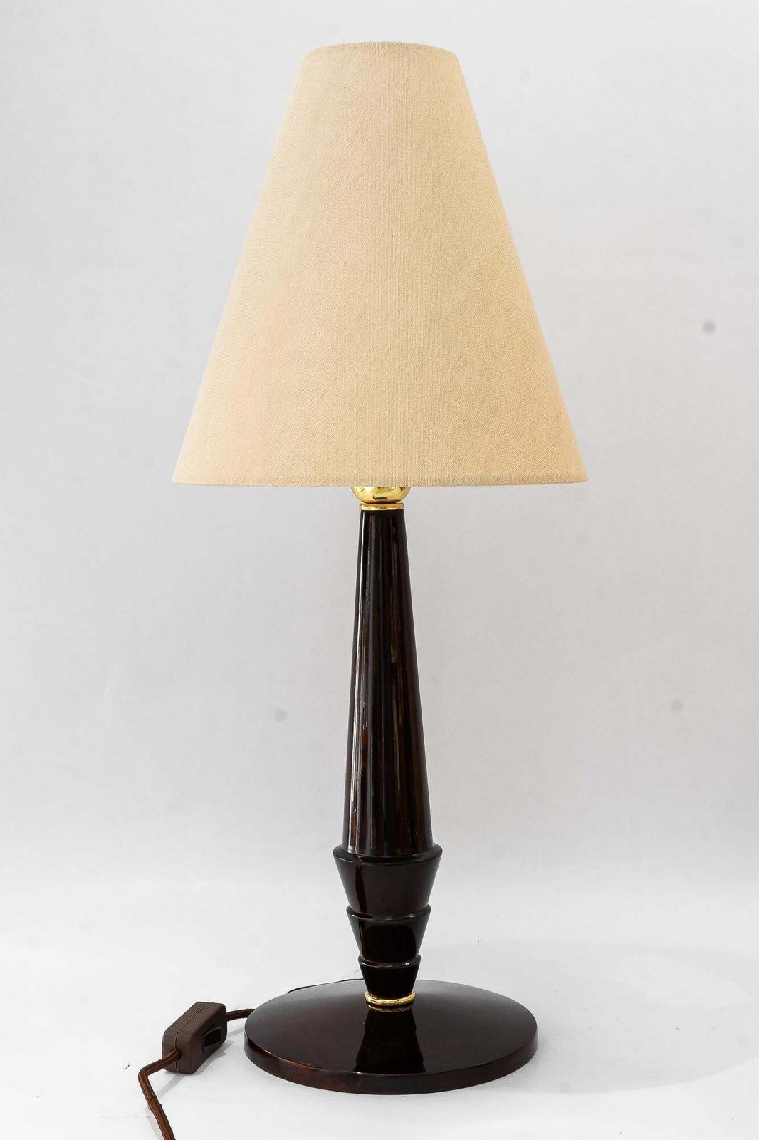 photo for sale Big Art Deco Wood Table Lamp With Fabric Shade Vienna Around 1920s