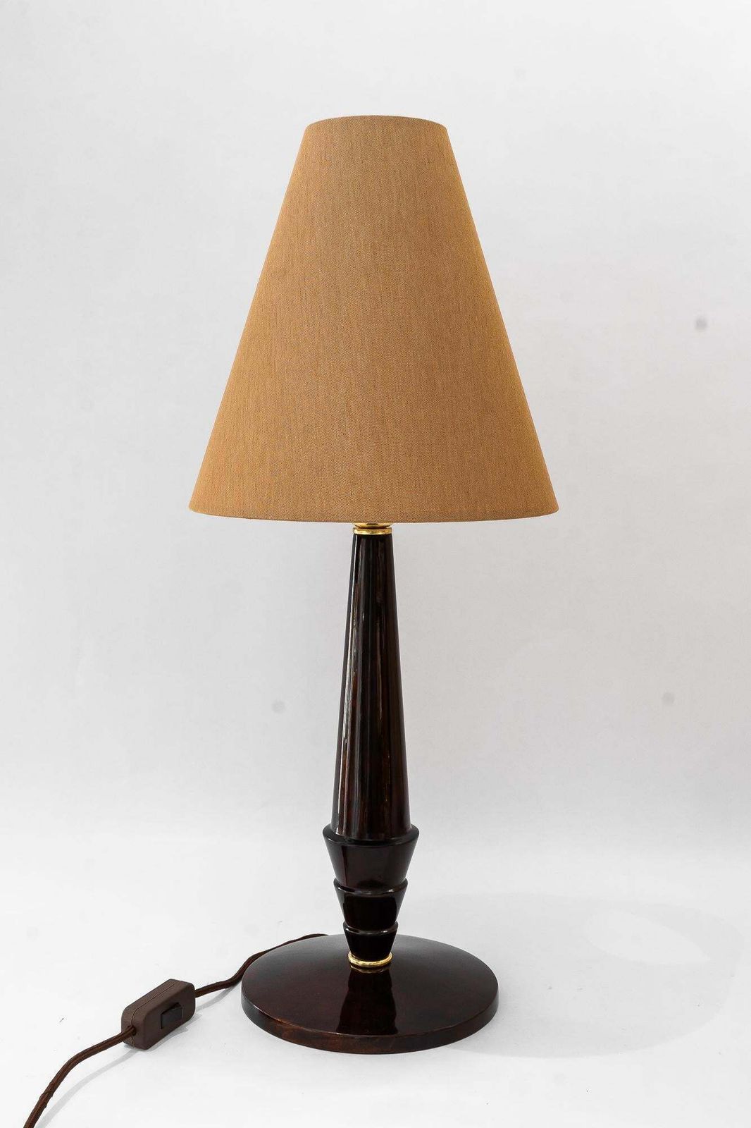 514.0 Big Art Deco Wood Table Lamp With Fabric Shade Vienna Around 1920s photo