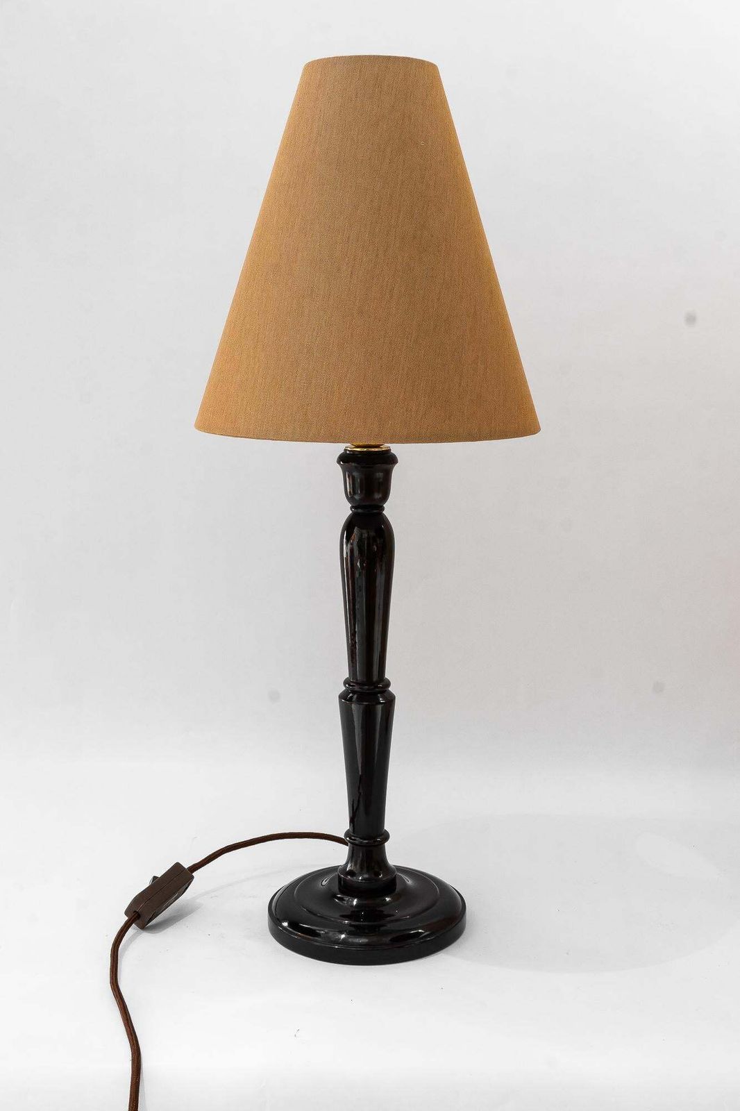 Big Art Deco Wood Table Lamp With Fabric Shade Vienna Around 1920s photo vintage