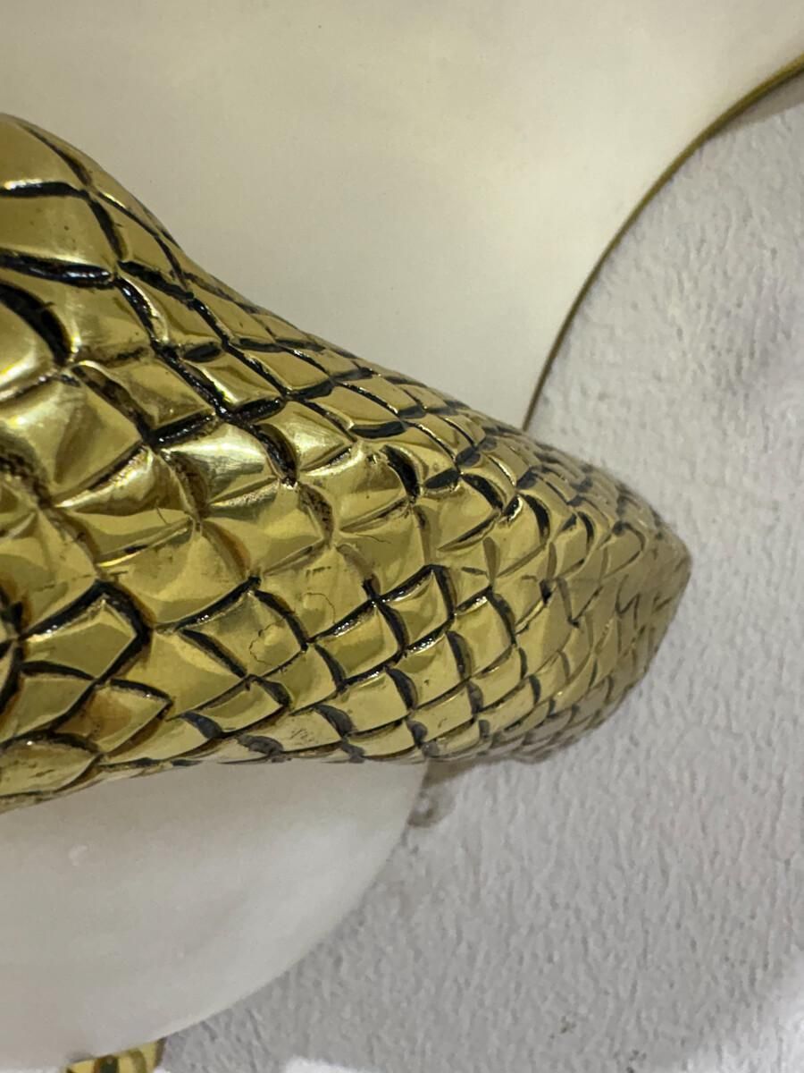 Mid Century Pair Of Snake Wall Lights, Brass And Alabaster, Italy, 1970s photo for sale