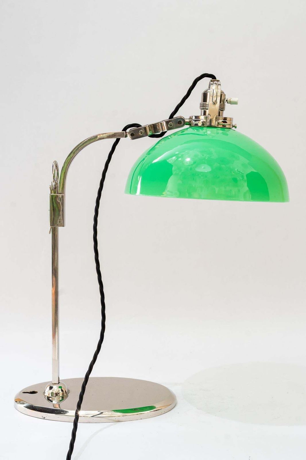 Hight Adjustable Nickel  Plated Table Lamp With Opal Glass Shade Vienna 1920s photo furniture