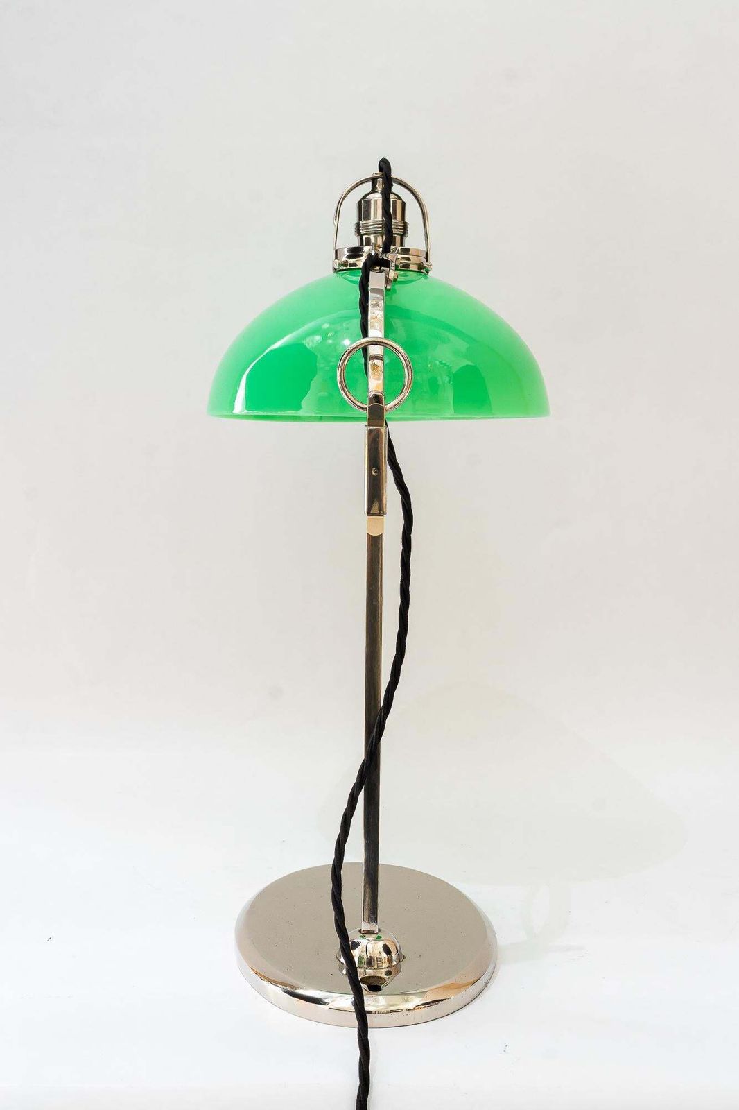 Hight Adjustable Nickel  Plated Table Lamp With Opal Glass Shade Vienna 1920s photo for sale
