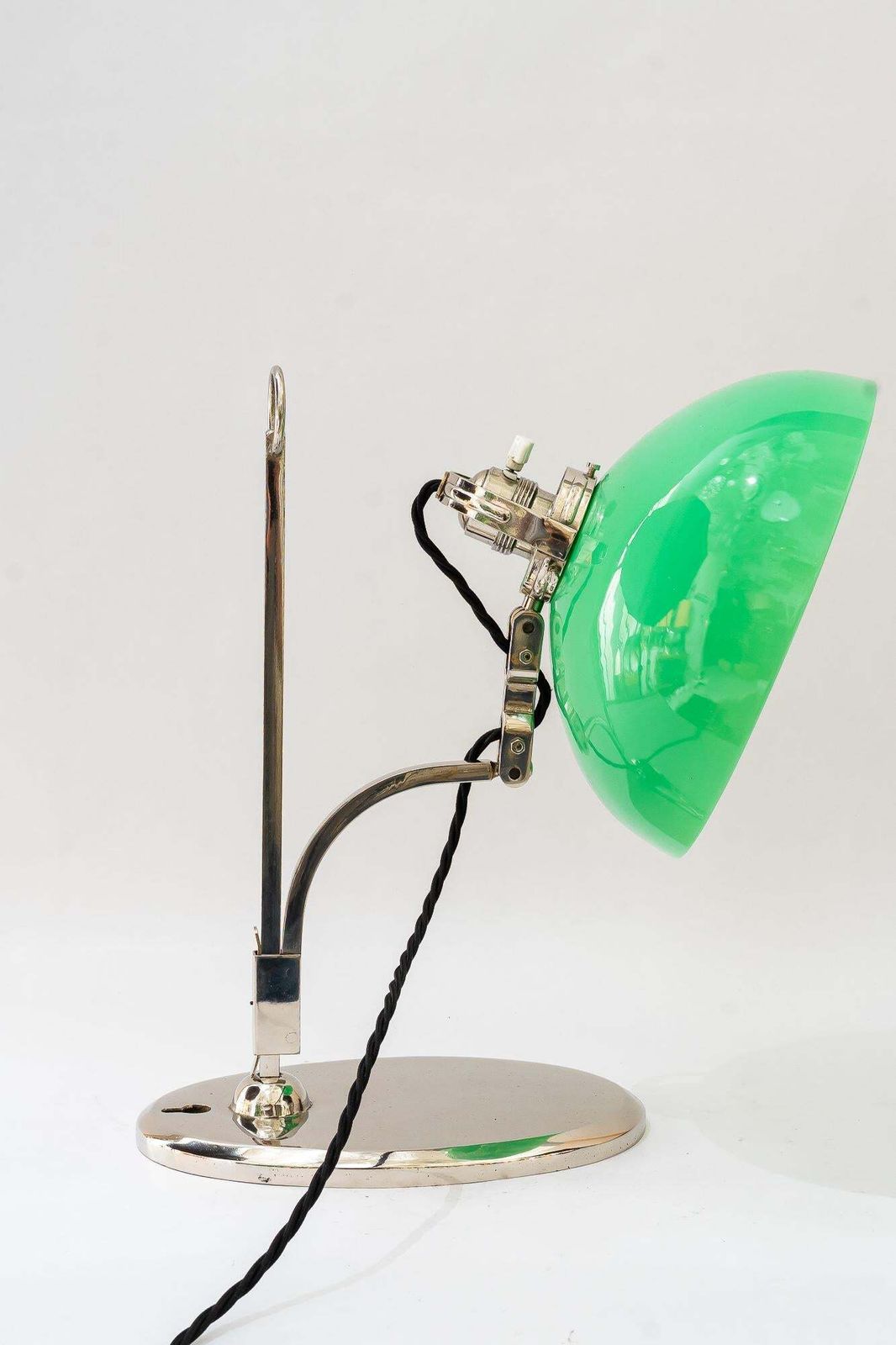 Hight Adjustable Nickel  Plated Table Lamp With Opal Glass Shade Vienna 1920s photo vinterior