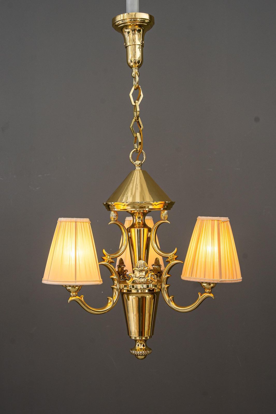 photo for sale Art Deco Chandelier With Fabric Shades Vienna Around 1920s