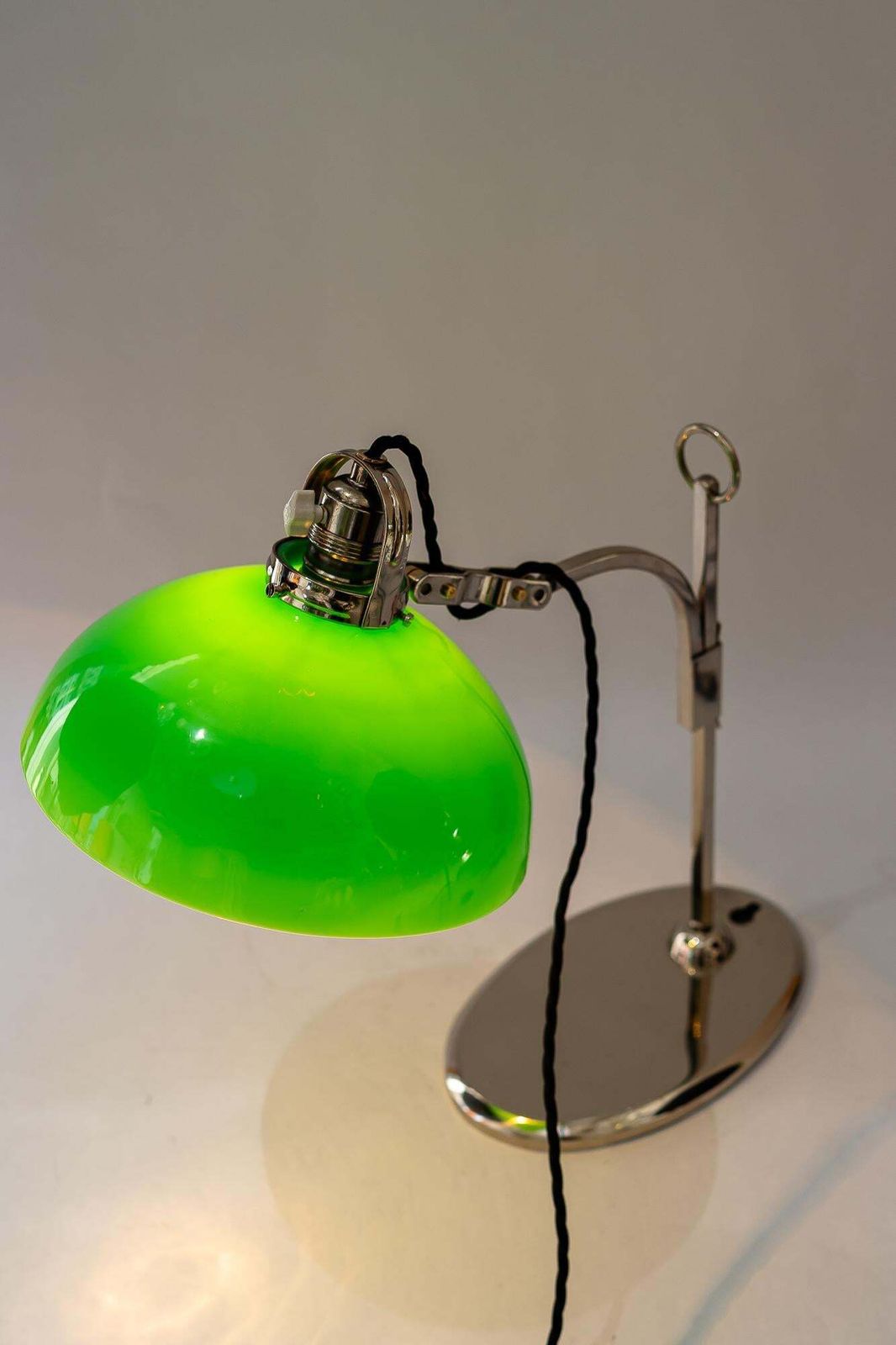 photo buy Hight Adjustable Nickel  Plated Table Lamp With Opal Glass Shade Vienna 1920s