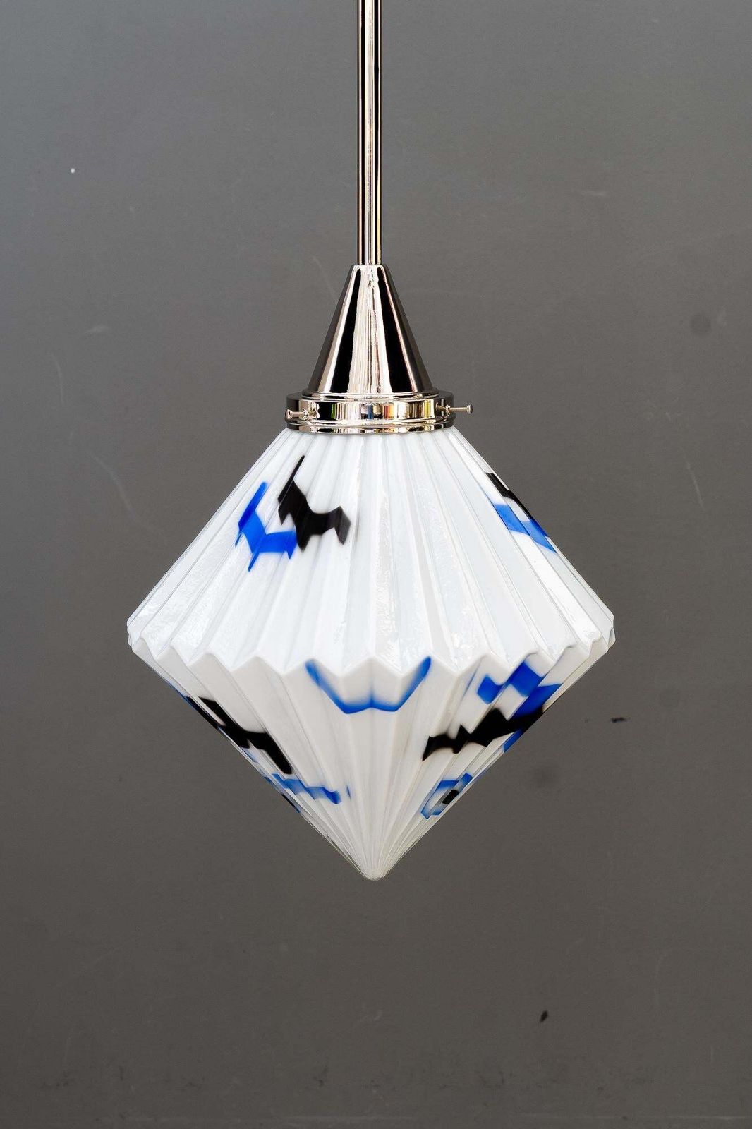 Art Deco Nickel Plated Pendant With Original Antique Glass Vienna Around 1920s photo for sale