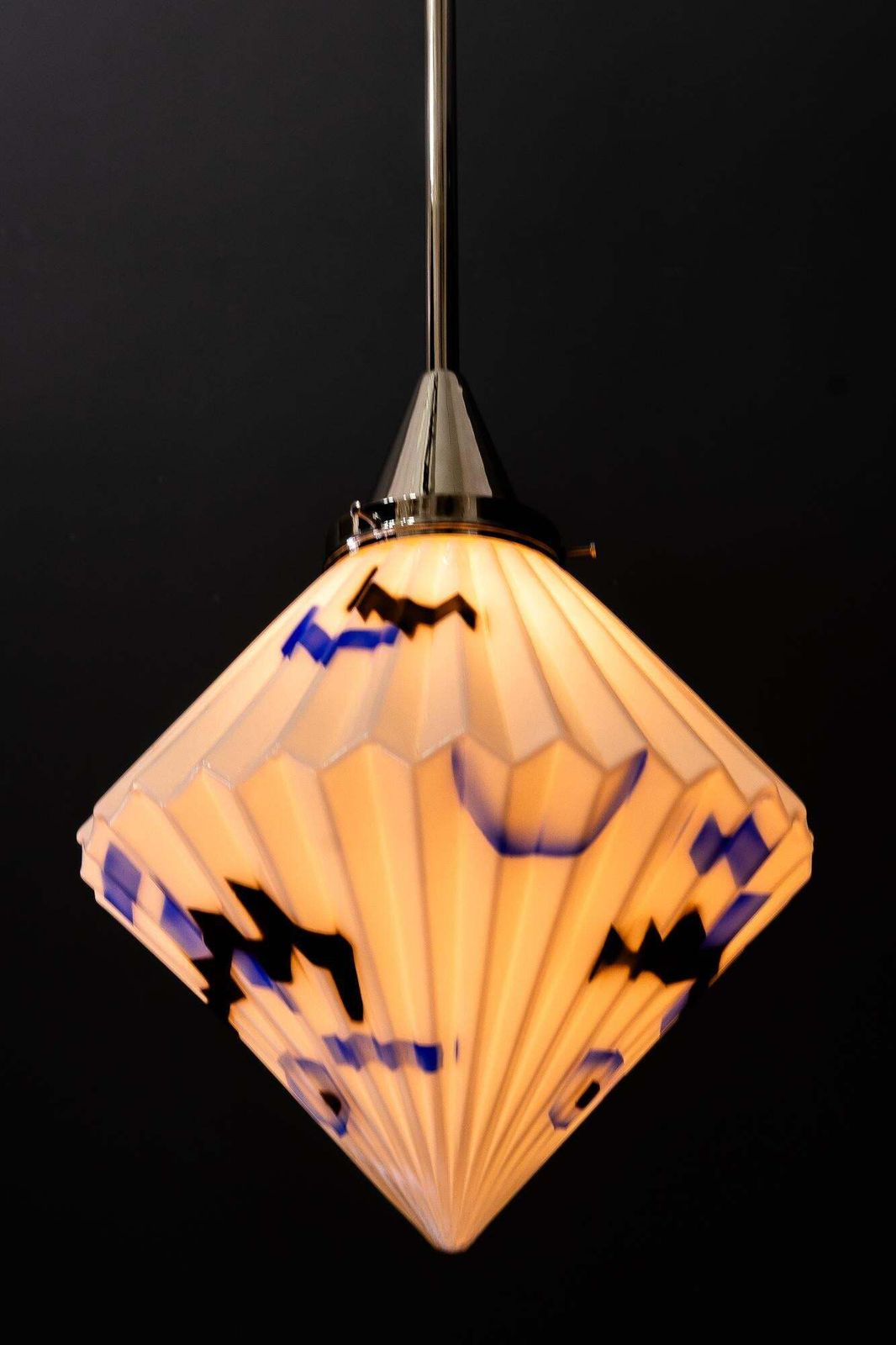 Lighting Art Deco Nickel Plated Pendant With Original Antique Glass Vienna Around 1920s photo