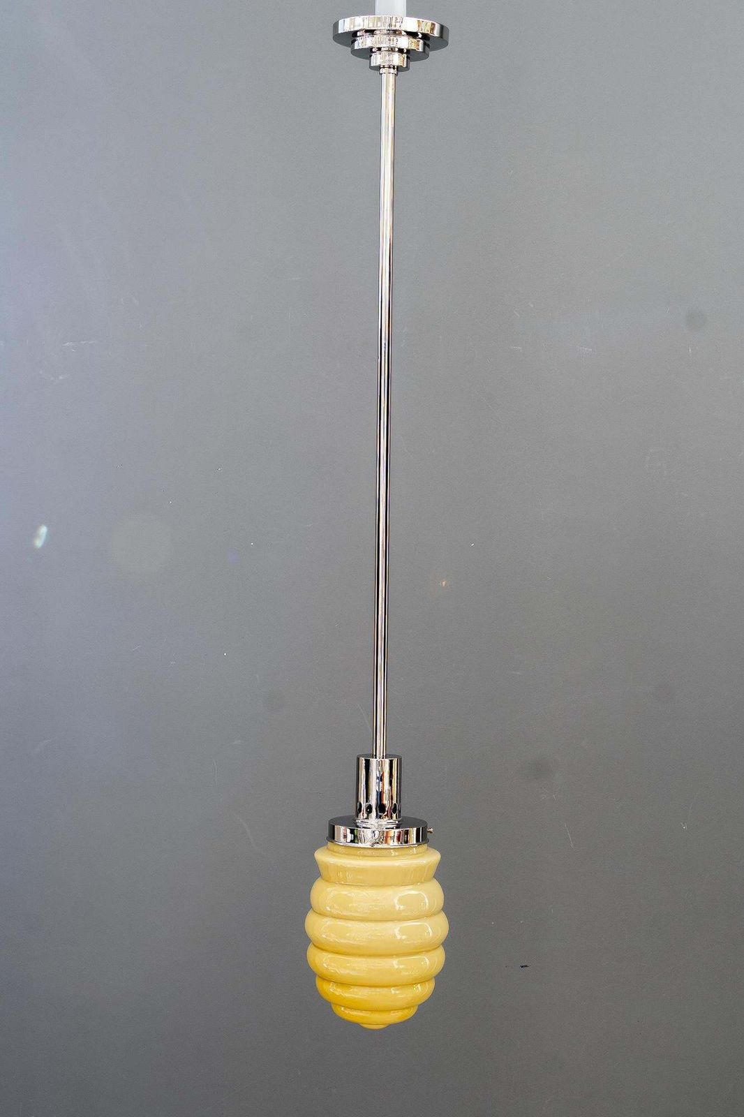 Art Deco Nickel Plated Pendant With Original Antique Glass Vienna Around 1920s photo furniture