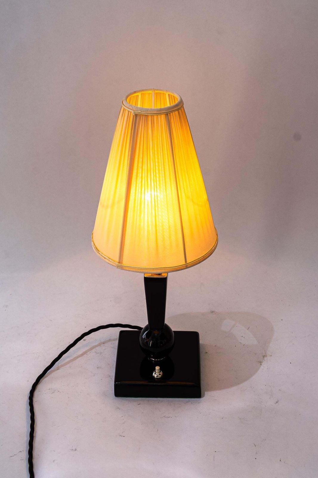 303.0 Art Deco Wood Table Lamp With Fabric Shade Vienna Around 1920s photo