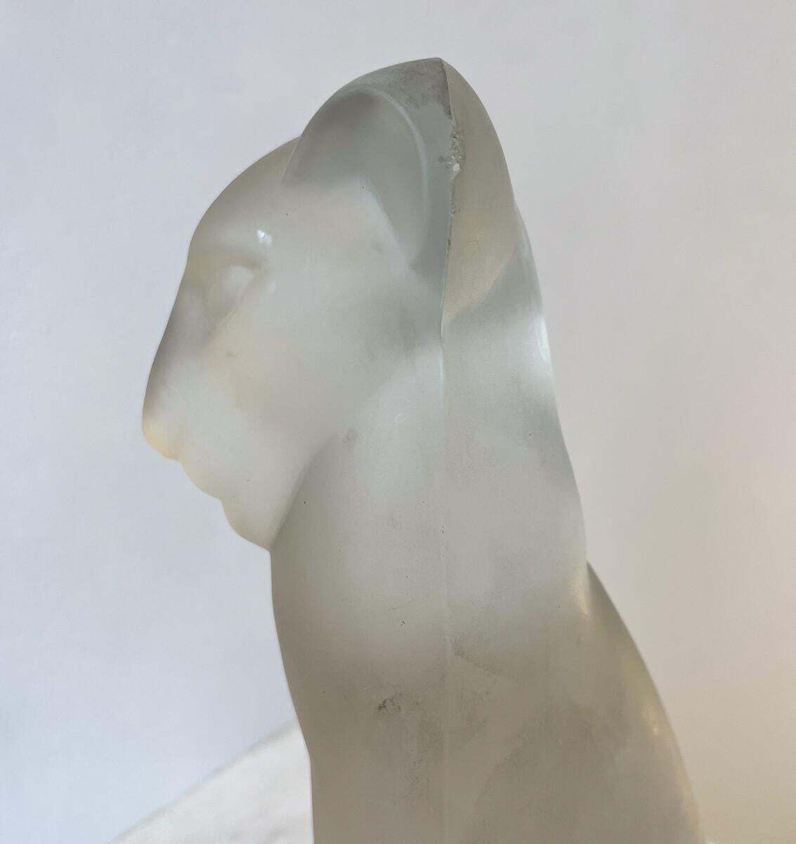Frosted Glass Sculpture "Lion", Lucienne Bloch, By Glasfabriek, 1929 photo for sale