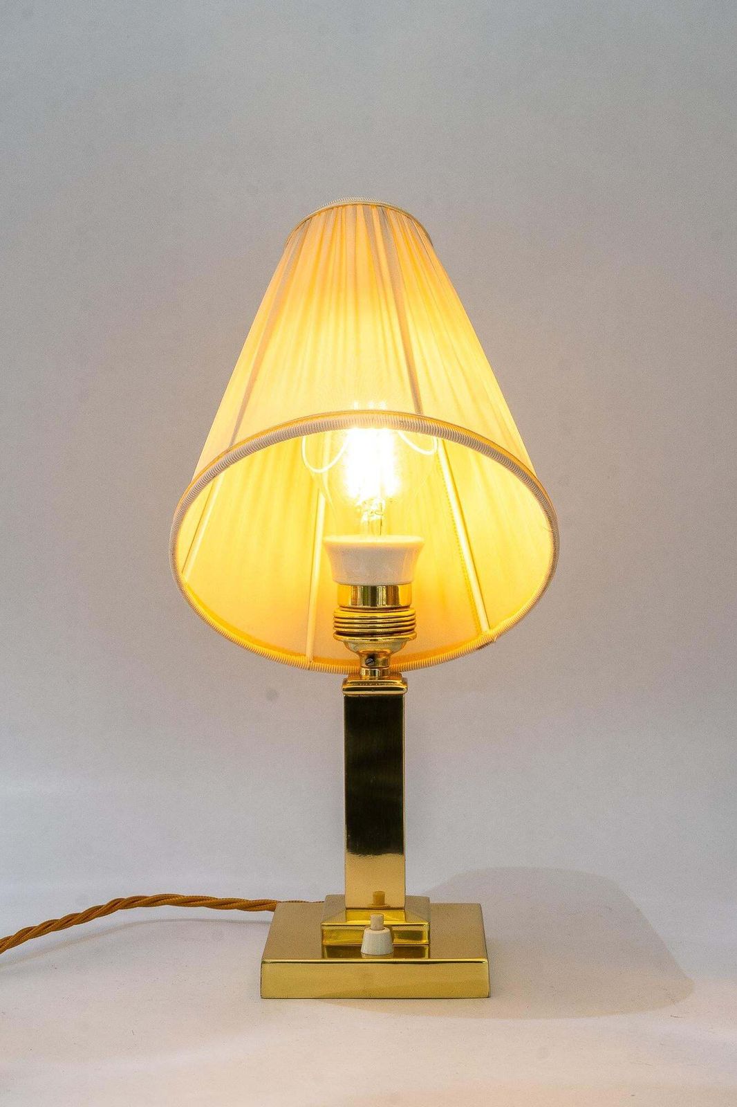336.0 Art Deco Brass Table Lamp With Fabric Shade Vienna Around 1920s photo
