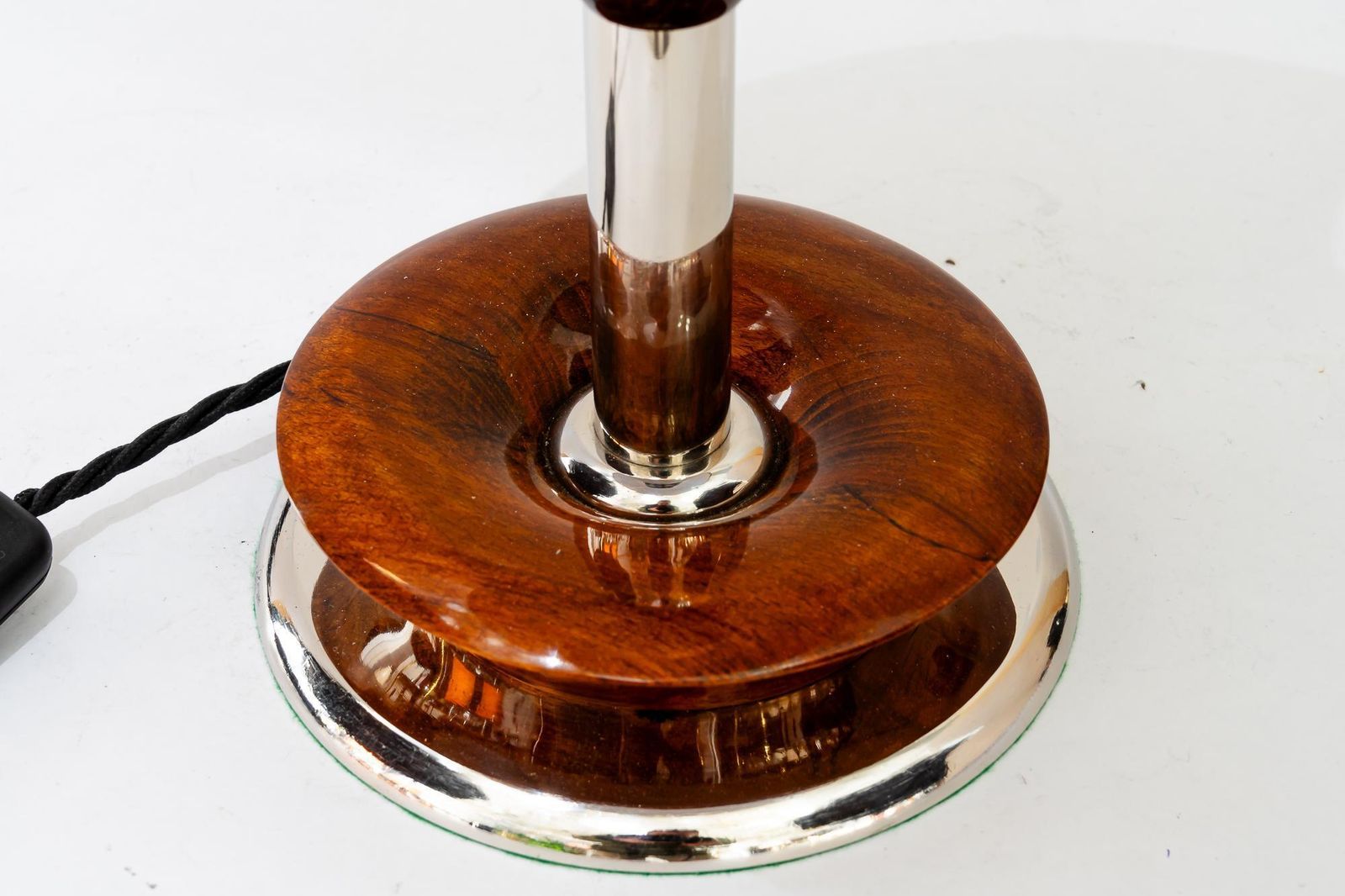 Art Deco Nickel Wood Table Lamp With Fabric Shade Vienna Around 1920s photo 693.0