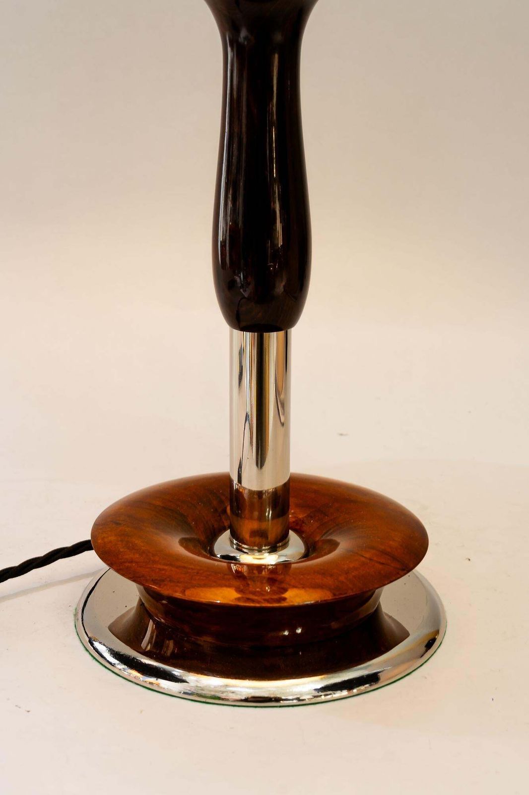 Lighting Art Deco Nickel Wood Table Lamp With Fabric Shade Vienna Around 1920s photo