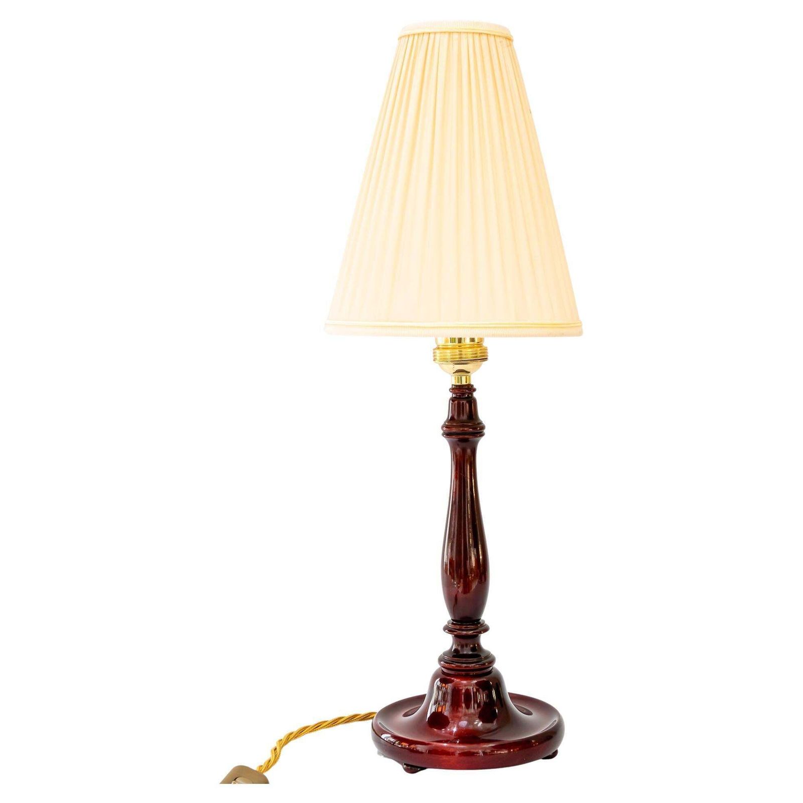 Art Deco Wood Table Lamp With Fabric Shade Vienna Around 1920s