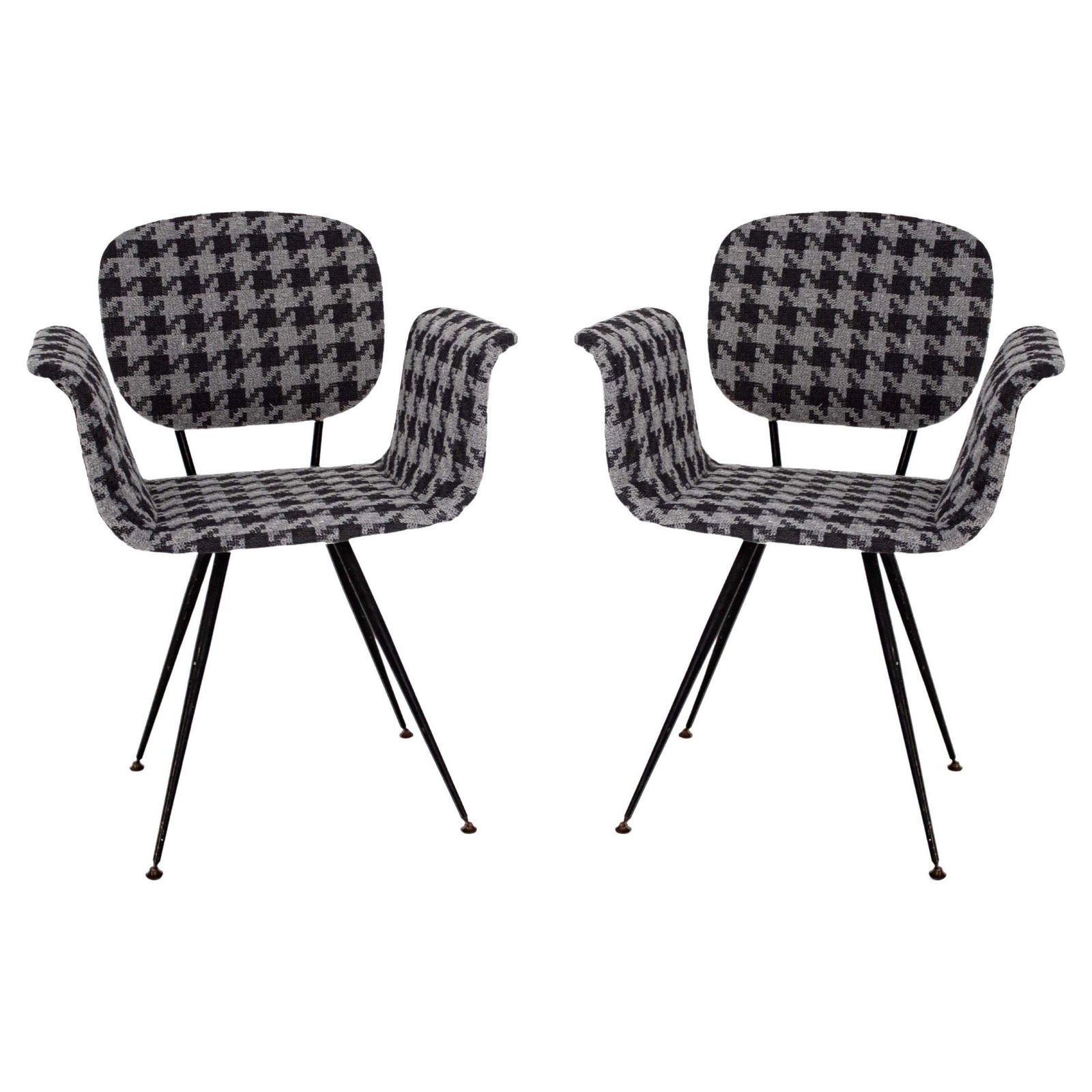 Mid Century Armchair In Houndstooth Fabric, Italy, 1950