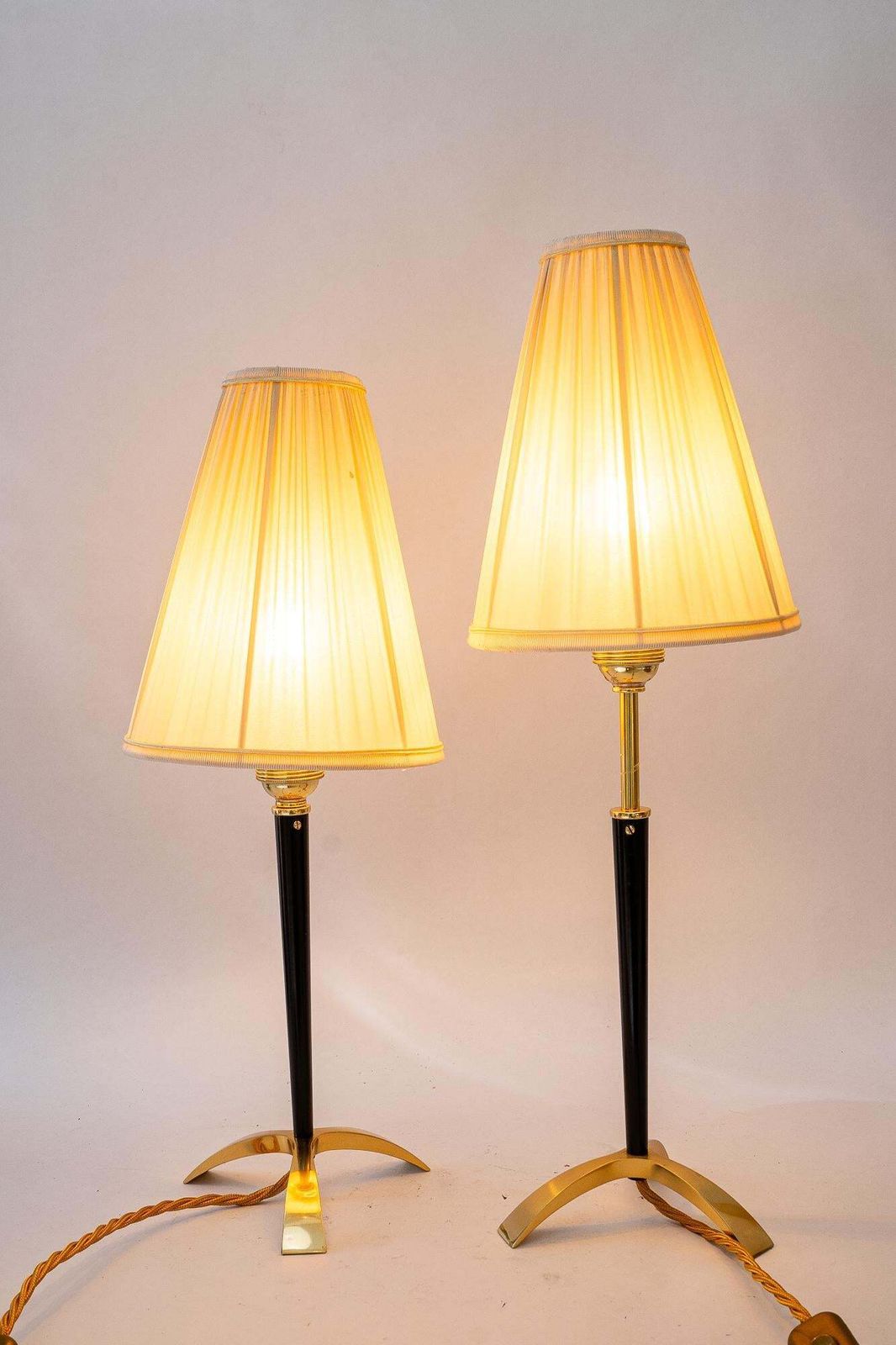 2 Hight Adjustable J.T.Kalmar Table Lamps With Fabric Shades Vienna Around 1950s photo vintage