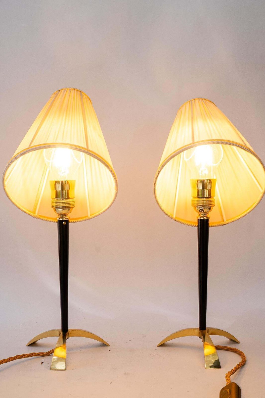 photo for sale 2 Hight Adjustable J.T.Kalmar Table Lamps With Fabric Shades Vienna Around 1950s