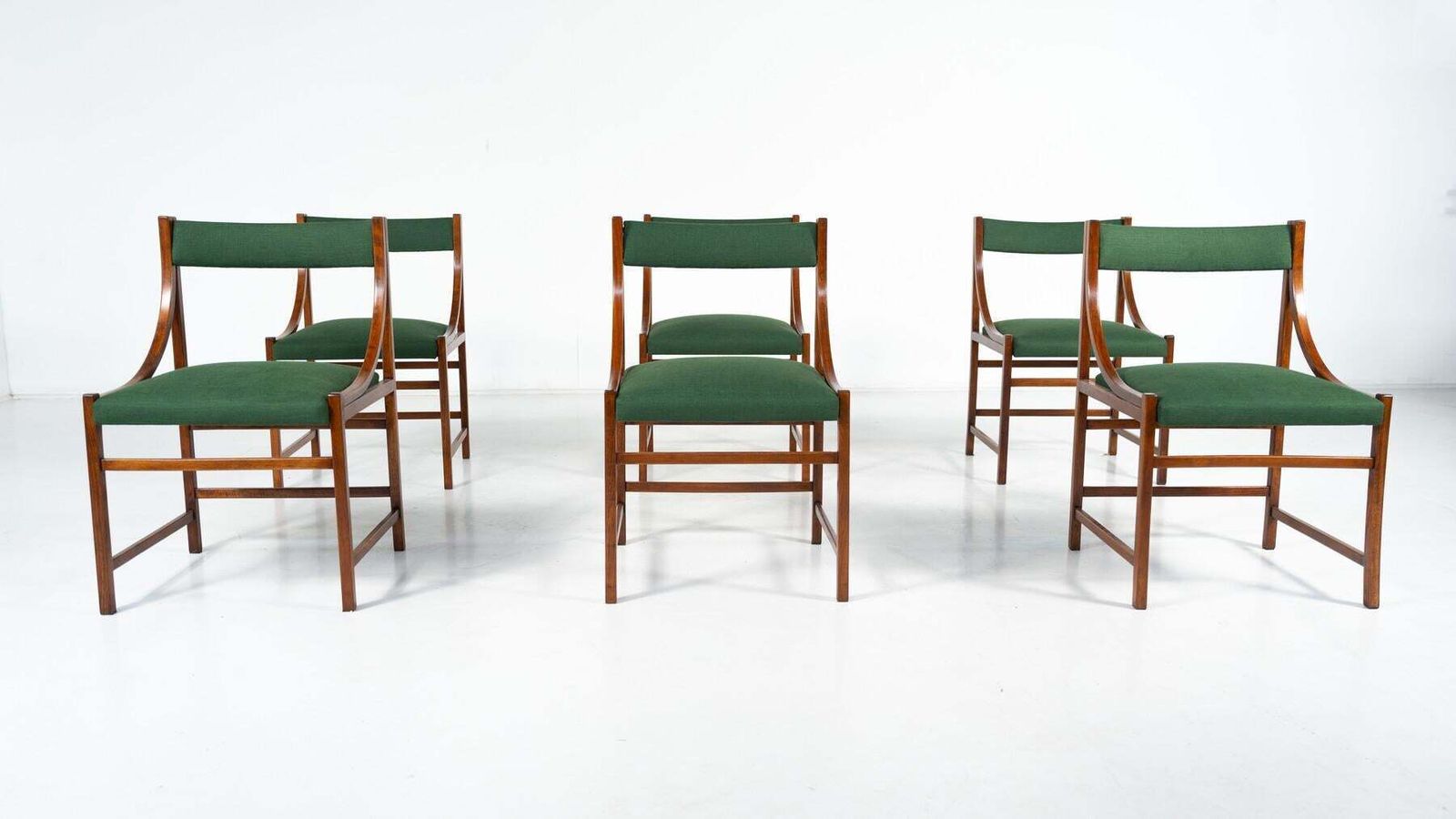 Mid Century Modern Set Of 6 Armchairs, Wood And Fabric, Italy, 1960s photo furniture