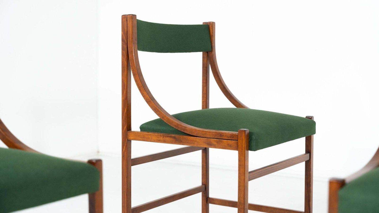 Furniture Mid Century Modern Set Of 6 Armchairs, Wood And Fabric, Italy, 1960s photo