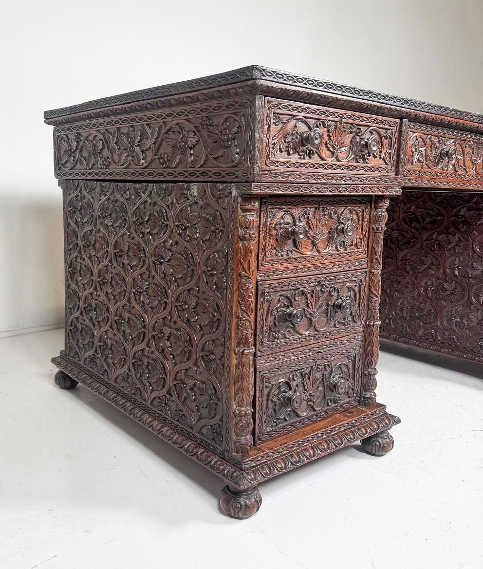 Anglo Indian Carved Wooden Desk photo furniture