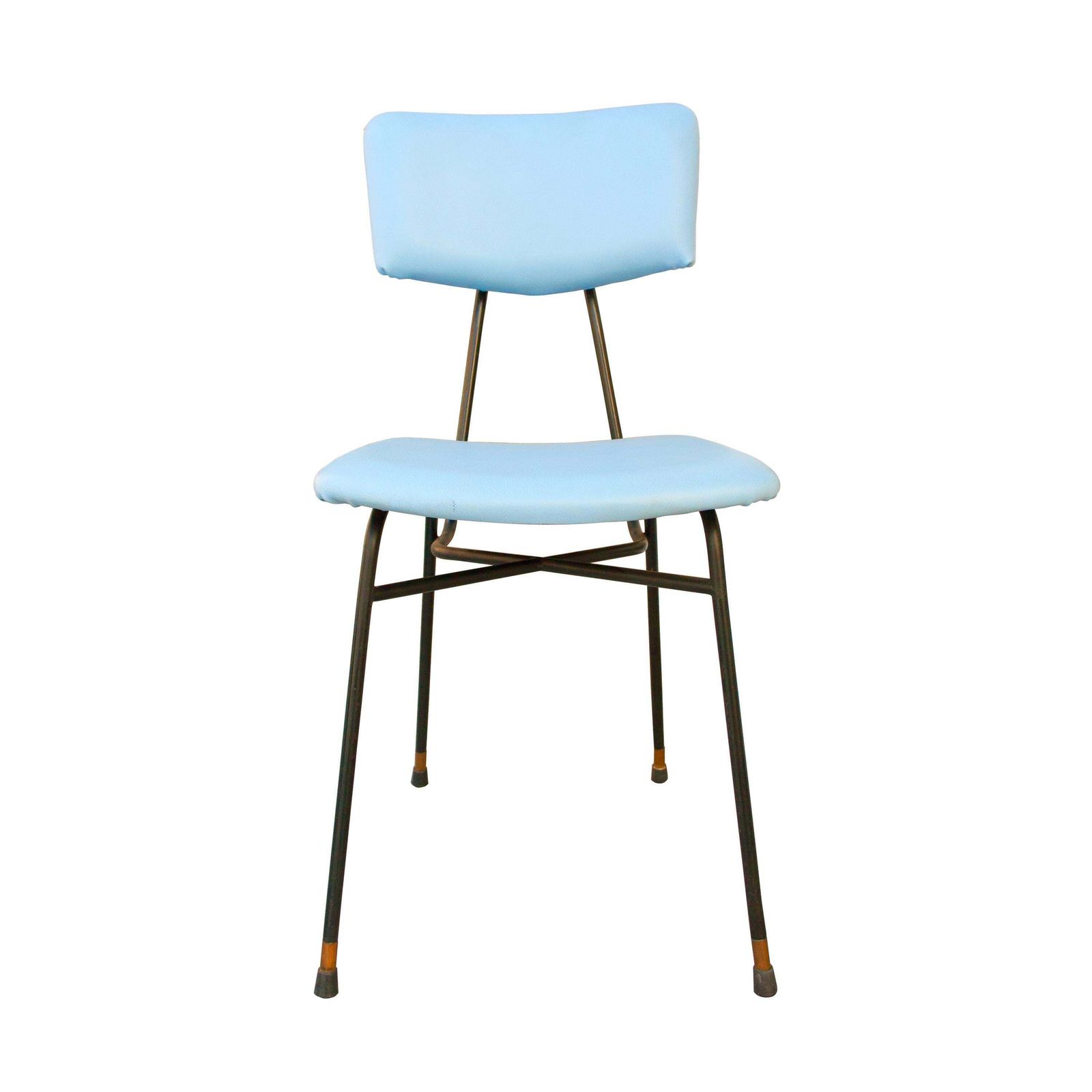 Luigi Scremin 10 Chairs Set Blue Leatherette And Melalic Structure, Italy, 1950 photo for sale
