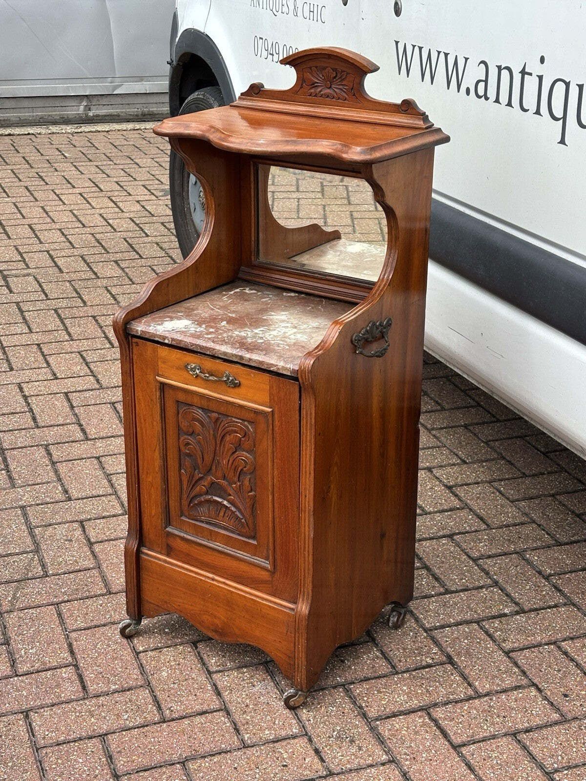 Victorian Walnut Coal / Log Cabinet / Purdonium. Marble Top On Castors. photo Furniture