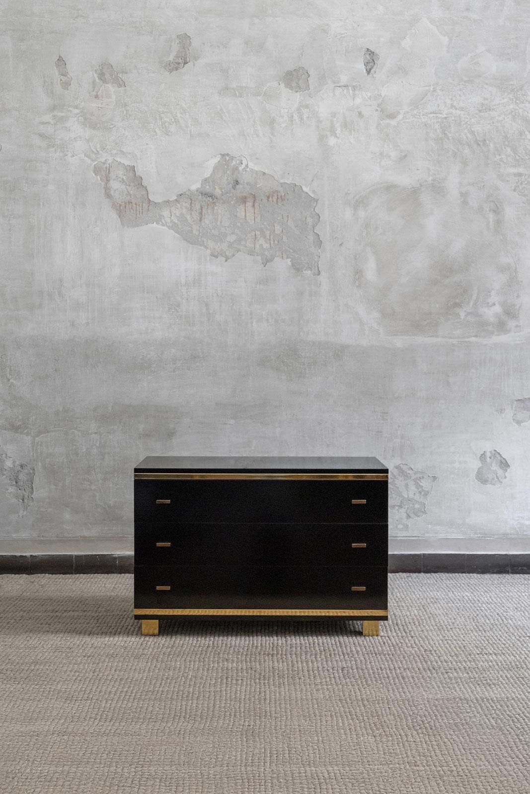 Black Lacquered Wood And Metal Chest Of Drawers. Attr. Willy Rizzo, Italy 1970 photo for sale