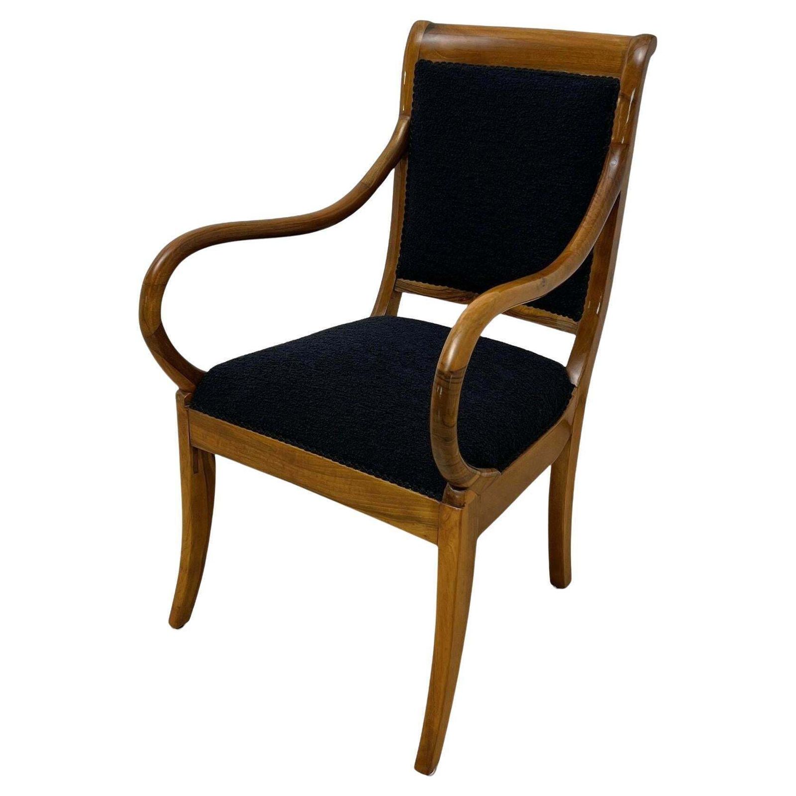 Biedermeier Armchair, Walnut, Black Boucle, South Germany Circa 1835